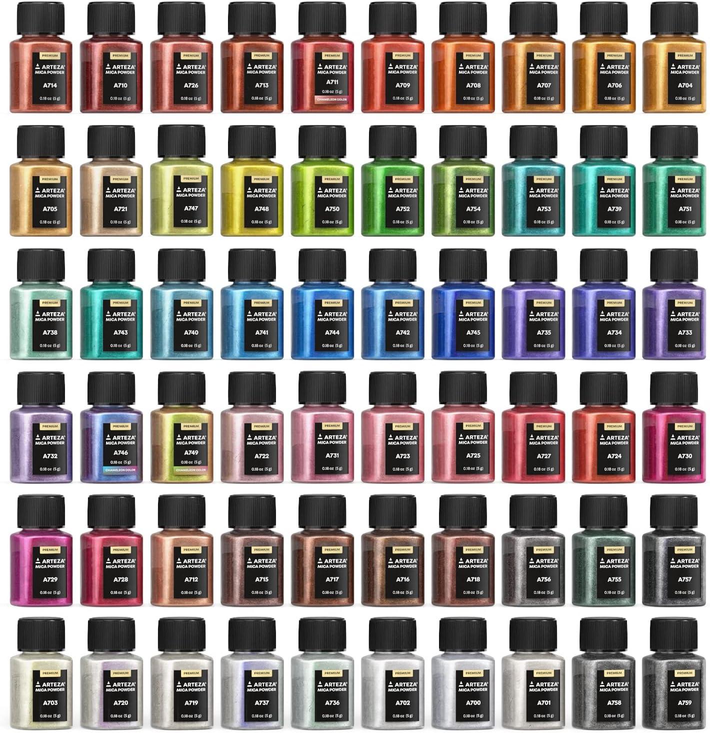 imageARTEZA Mica Powder for Epoxy Resin Set of 60 Assorted Colors 018 oz Bottles Mica Powder for Candle Making and DIY CraftsMulticolored