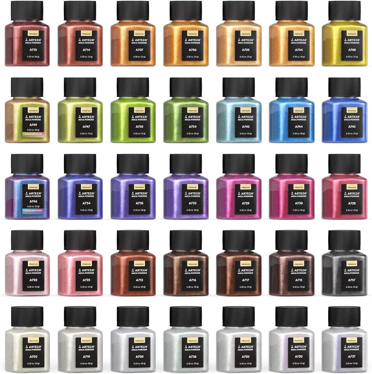 imageARTEZA Mica Powder for Epoxy Resin Set of 60 Assorted Colors 018 oz Bottles Mica Powder for Candle Making and DIY CraftsMulticolored