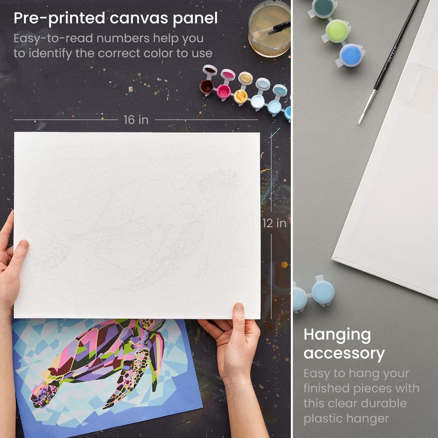 imageARTEZA Paint by Numbers Kit 12x16 Inches 21 Pieces Monstera Canvas Painting Kit Canvas Panel 12 Acrylic Paint Pots 5 Paintbrushes Art Supplies for a Meditative and CalmingTurtle