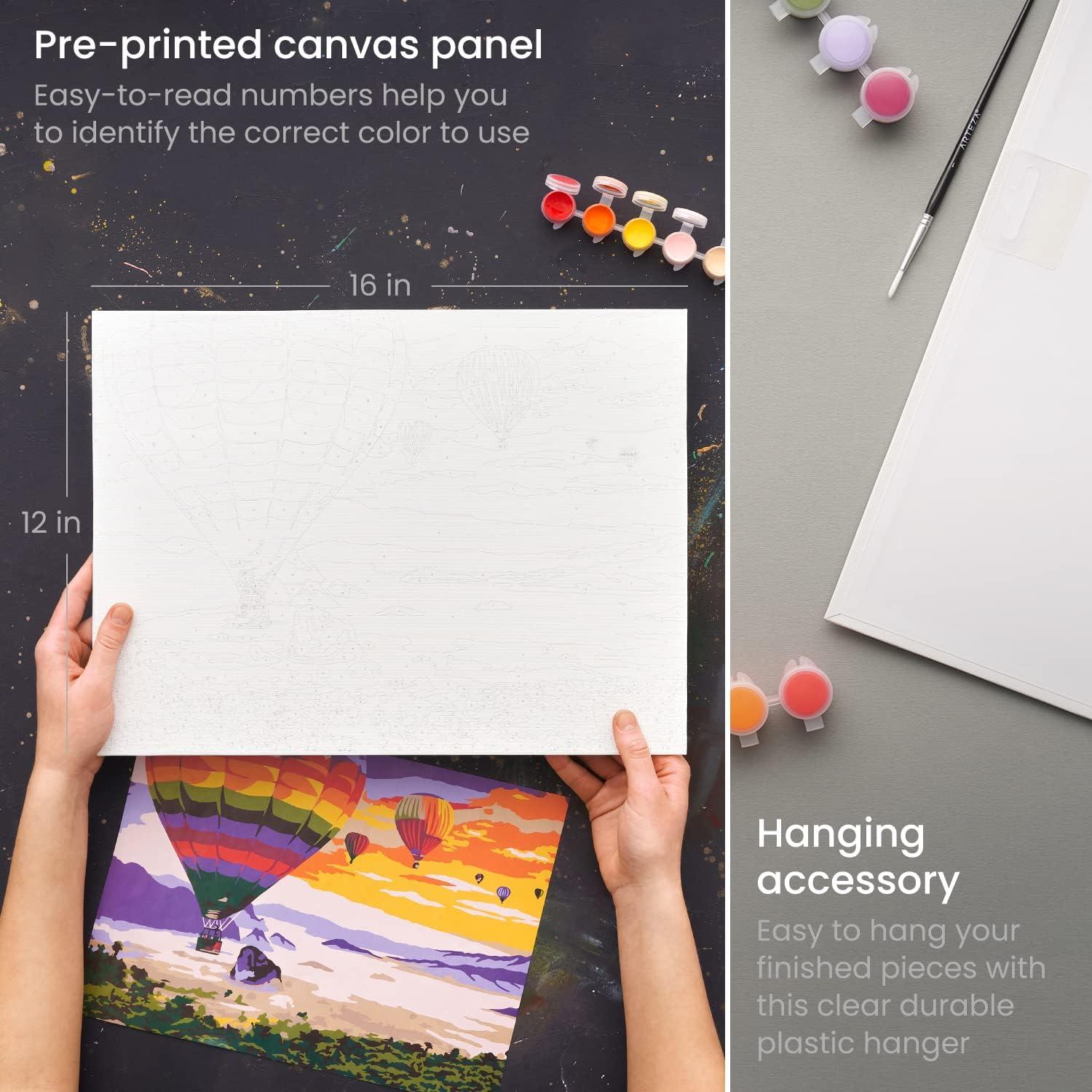 imageARTEZA Paint by Numbers Kit 12x16 Inches 21 Pieces Monstera Canvas Painting Kit Canvas Panel 12 Acrylic Paint Pots 5 Paintbrushes Art Supplies for a Meditative and CalmingHot Air Balloon
