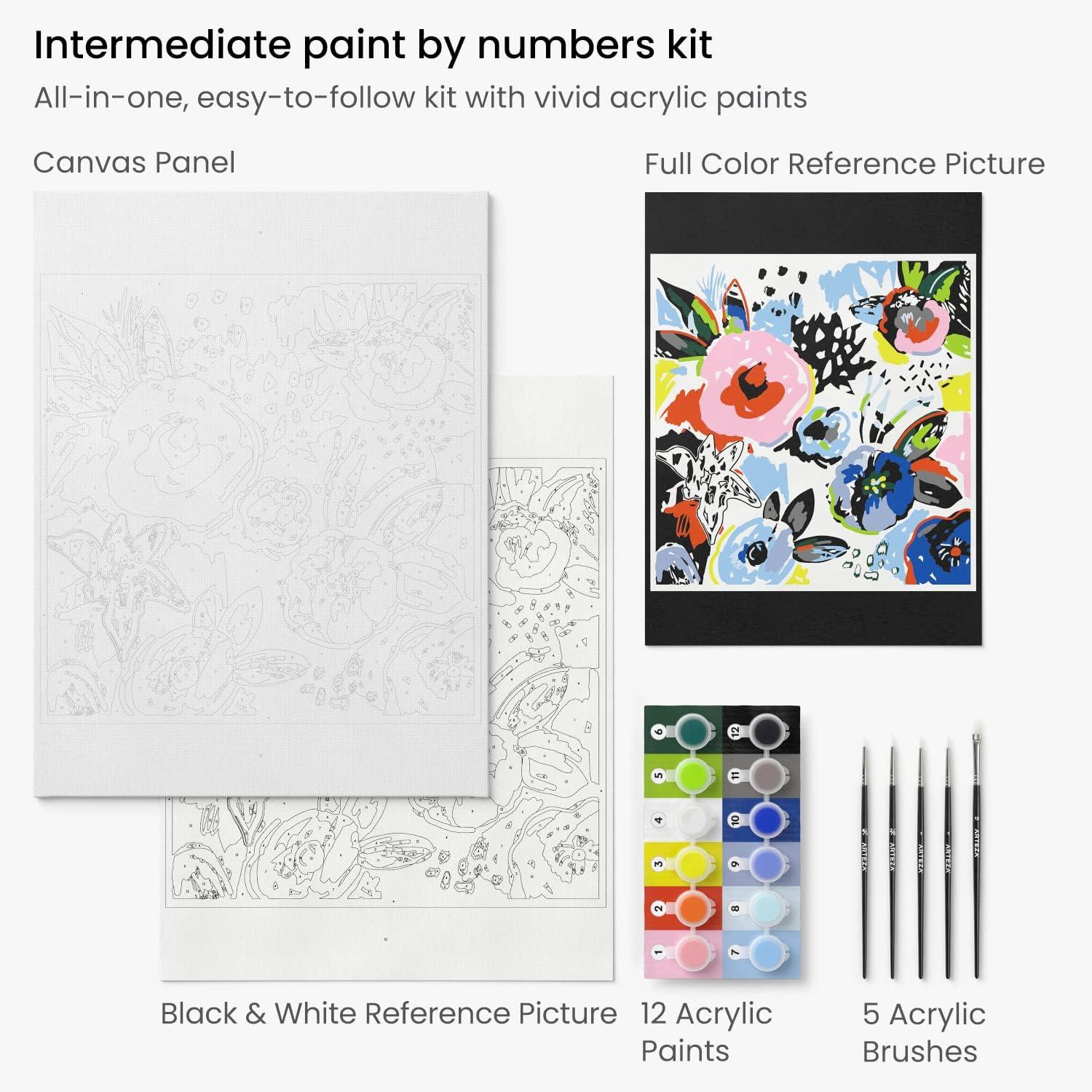 imageARTEZA Paint by Numbers Kit 12x16 Inches 21 Pieces Monstera Canvas Painting Kit Canvas Panel 12 Acrylic Paint Pots 5 Paintbrushes Art Supplies for a Meditative and CalmingFloral Modern