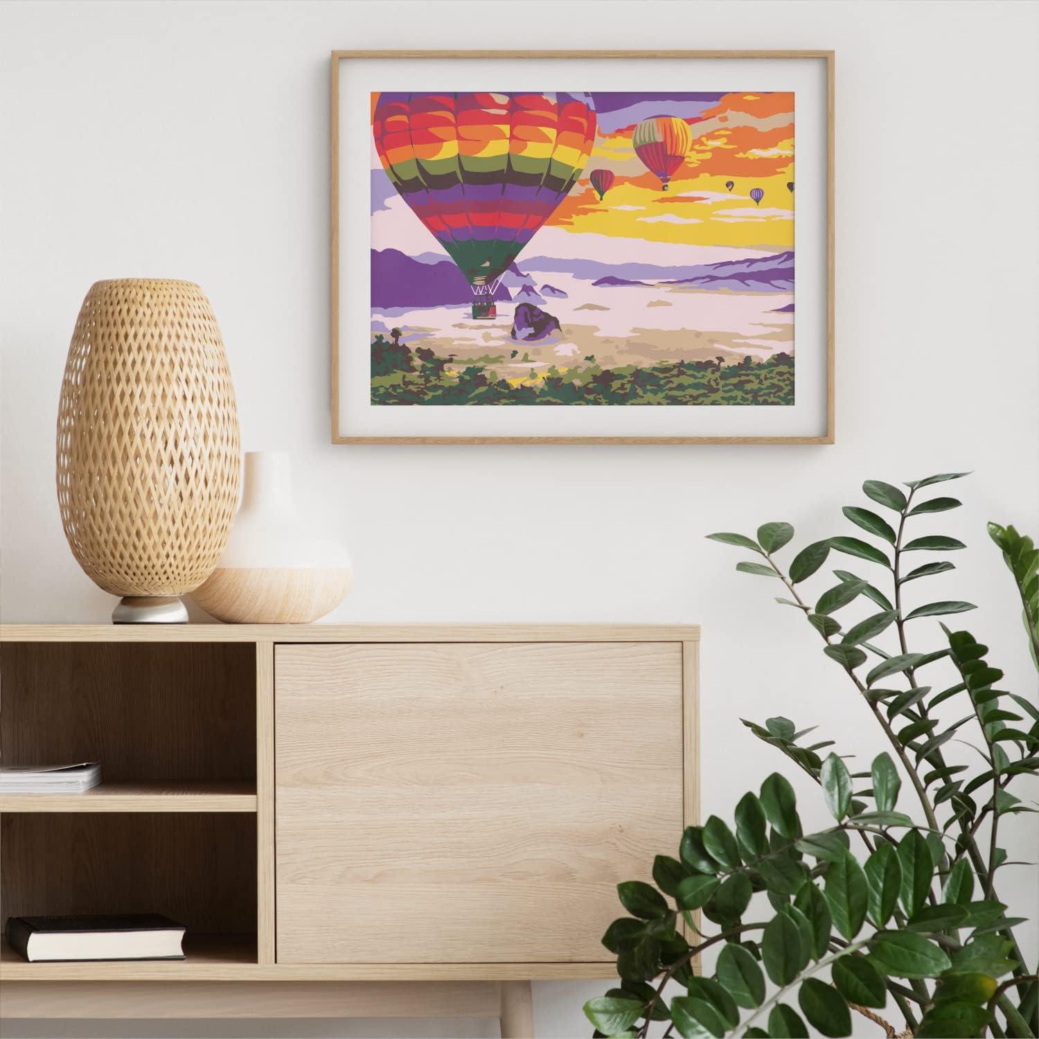 imageARTEZA Paint by Numbers Kit 12x16 Inches 21 Pieces Monstera Canvas Painting Kit Canvas Panel 12 Acrylic Paint Pots 5 Paintbrushes Art Supplies for a Meditative and CalmingHot Air Balloon