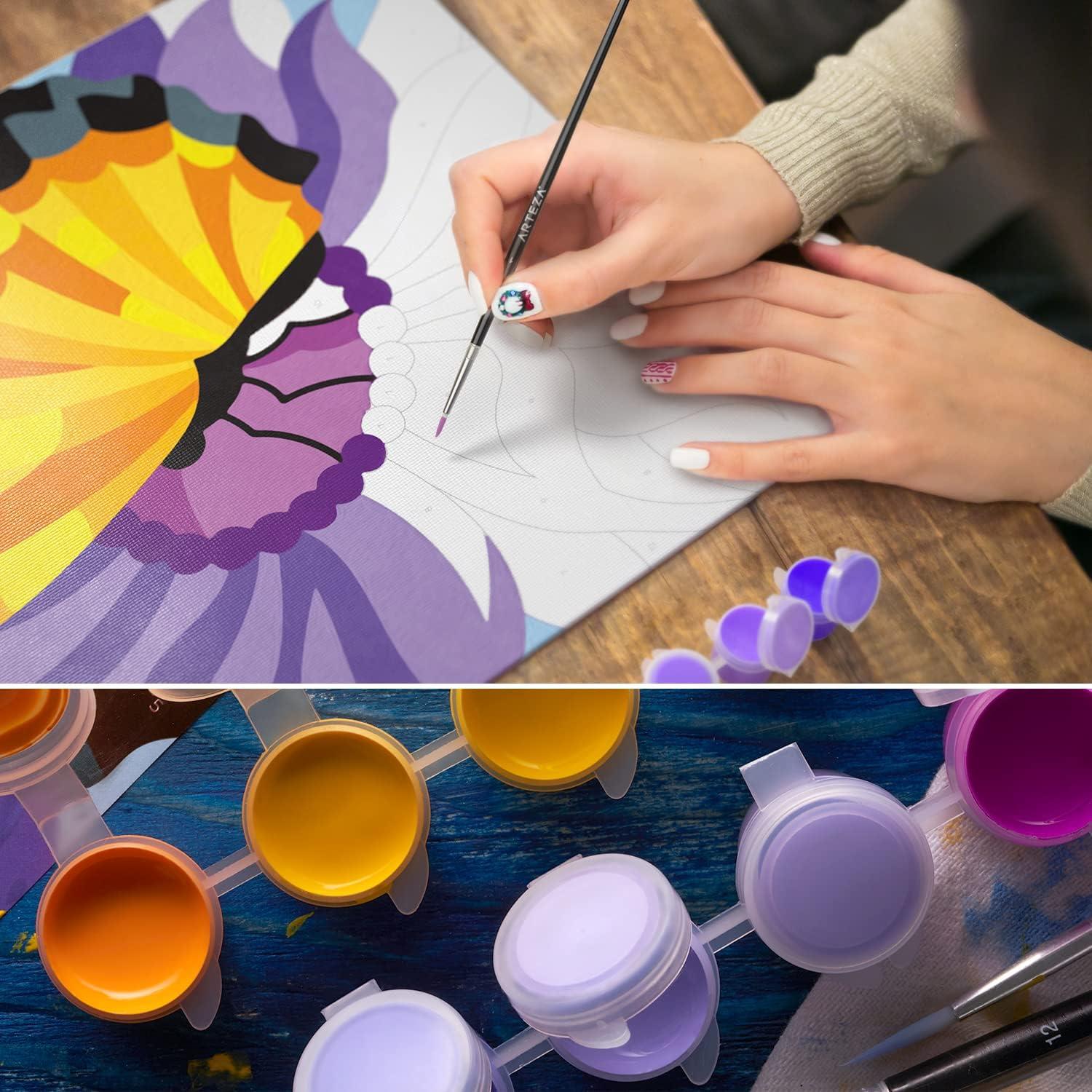 imageARTEZA Paint by Numbers Kit 12x16 Inches 21 Pieces Monstera Canvas Painting Kit Canvas Panel 12 Acrylic Paint Pots 5 Paintbrushes Art Supplies for a Meditative and CalmingButterfly
