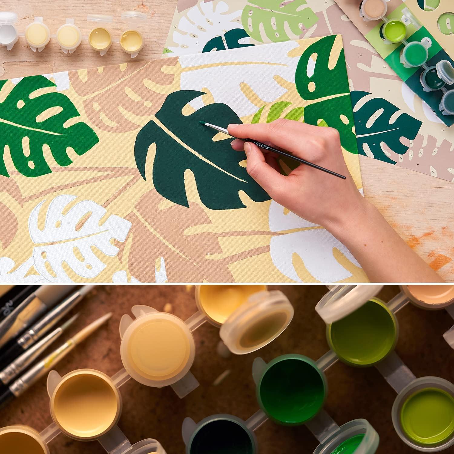 imageARTEZA Paint by Numbers Kit 12x16 Inches 21 Pieces Monstera Canvas Painting Kit Canvas Panel 12 Acrylic Paint Pots 5 Paintbrushes Art Supplies for a Meditative and CalmingMonstera
