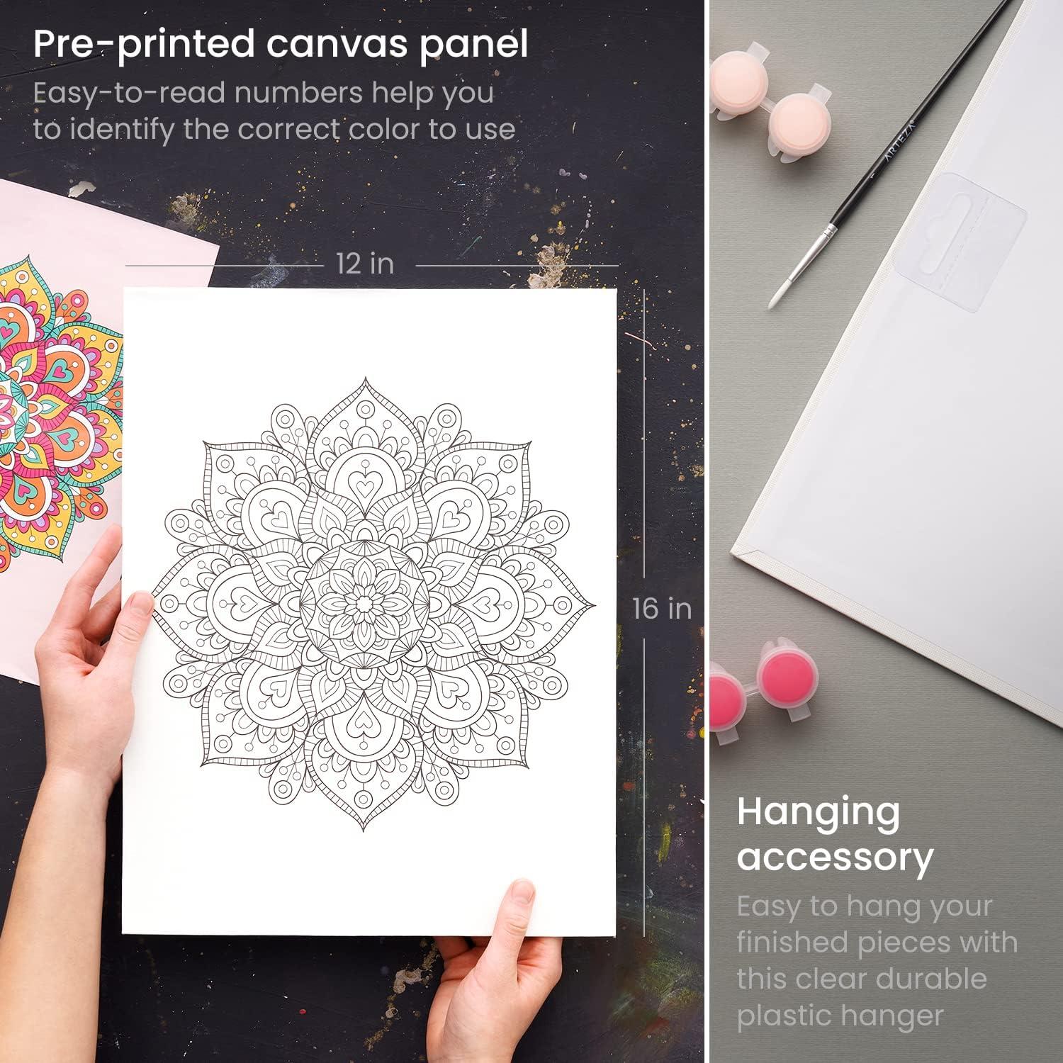 imageARTEZA Paint by Numbers Kit 12x16 Inches 21 Pieces Monstera Canvas Painting Kit Canvas Panel 12 Acrylic Paint Pots 5 Paintbrushes Art Supplies for a Meditative and CalmingMandala