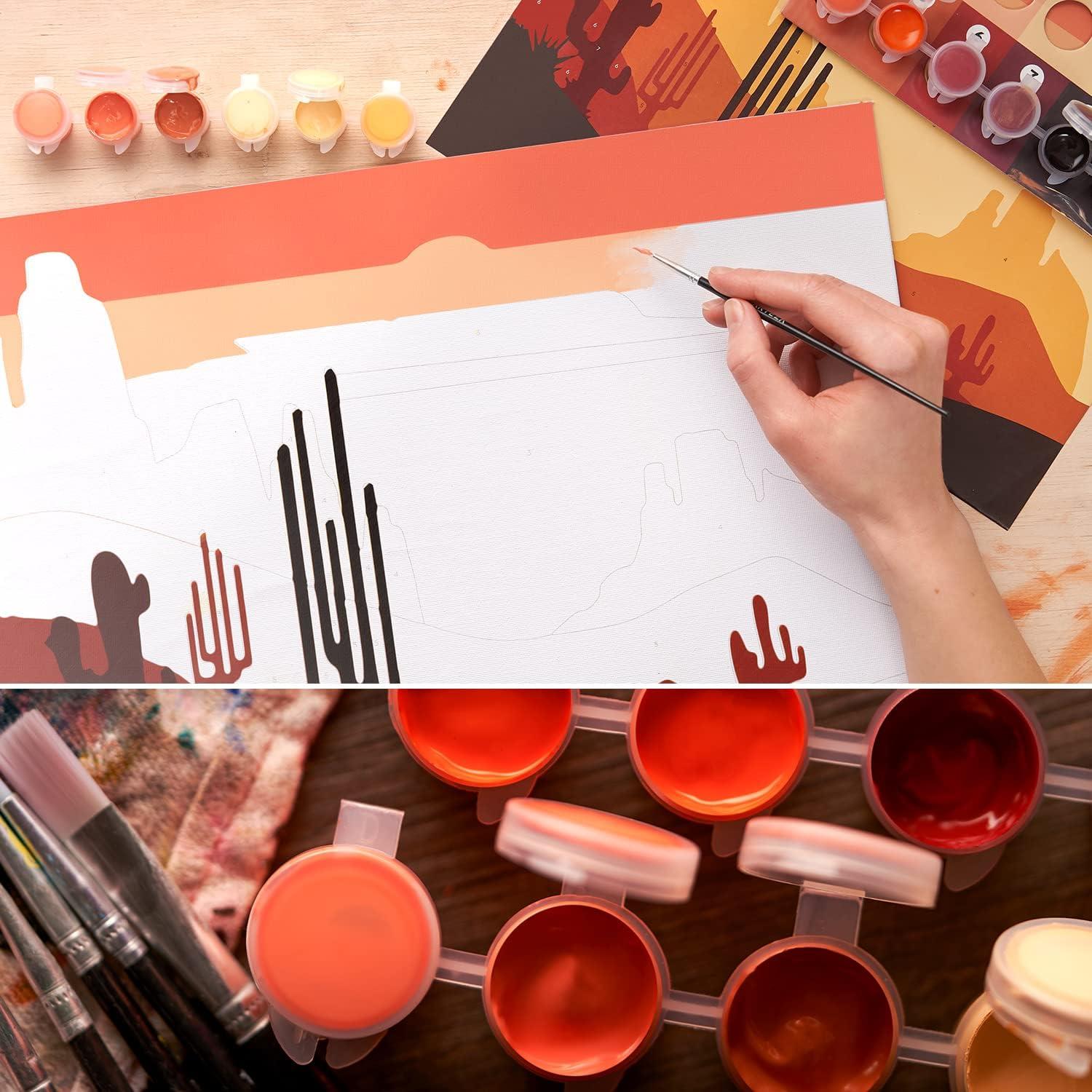 imageARTEZA Paint by Numbers Kit 12x16 Inches 21 Pieces Monstera Canvas Painting Kit Canvas Panel 12 Acrylic Paint Pots 5 Paintbrushes Art Supplies for a Meditative and CalmingDesert