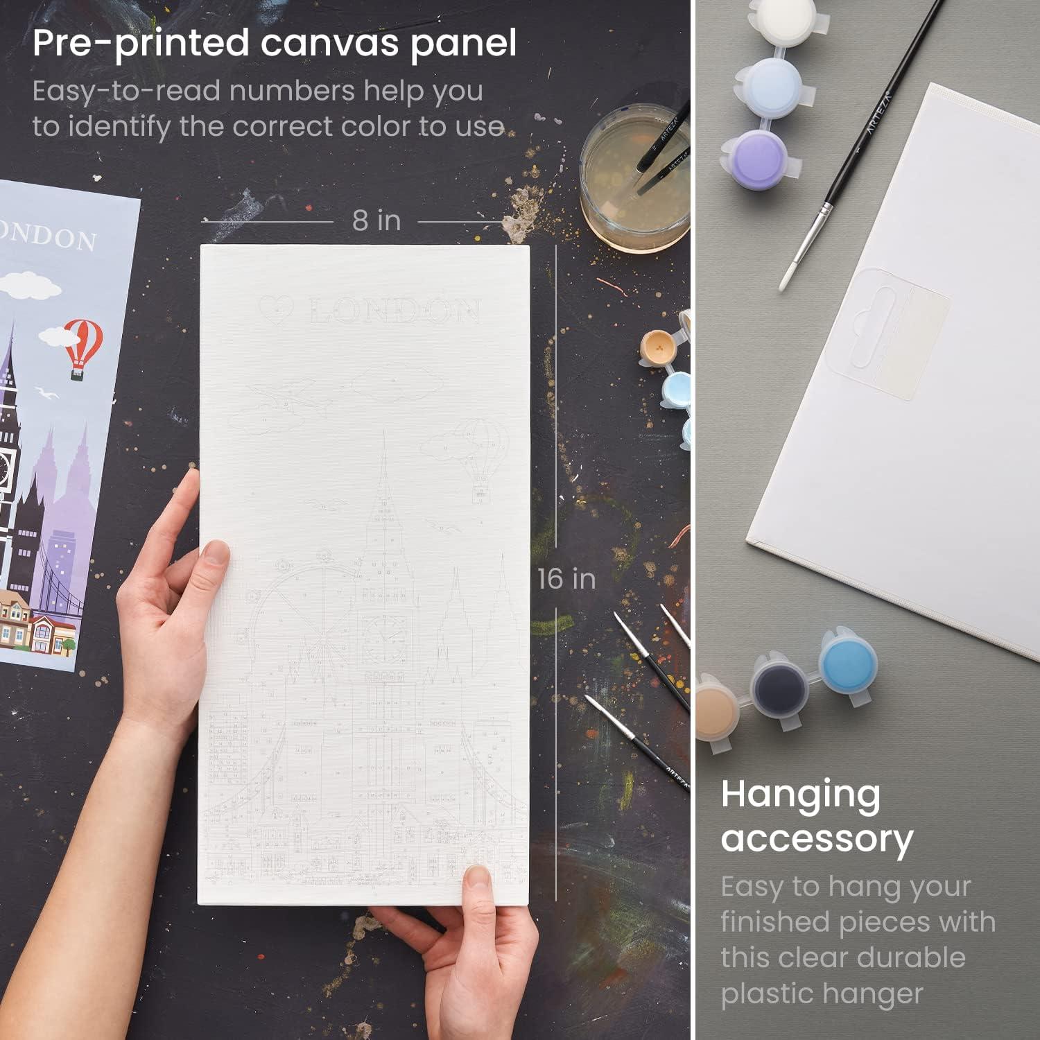 imageARTEZA Paint by Numbers Kit 12x16 Inches 21 Pieces Monstera Canvas Painting Kit Canvas Panel 12 Acrylic Paint Pots 5 Paintbrushes Art Supplies for a Meditative and CalmingTriPanel Cities
