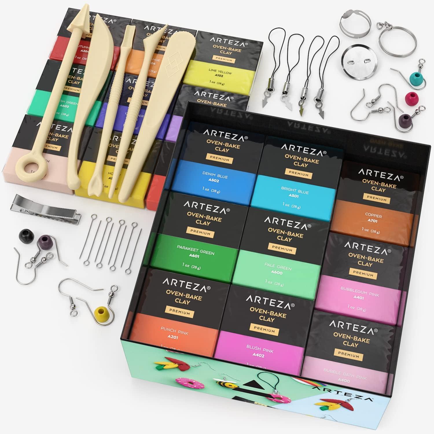 imageARTEZA Polymer Clay Kit 42 Colors with 5 Tools OvenBake Modeling Clay for Jewelry Making DIY Crafts Sculpting ampamp Creative ProjectsSet of 42