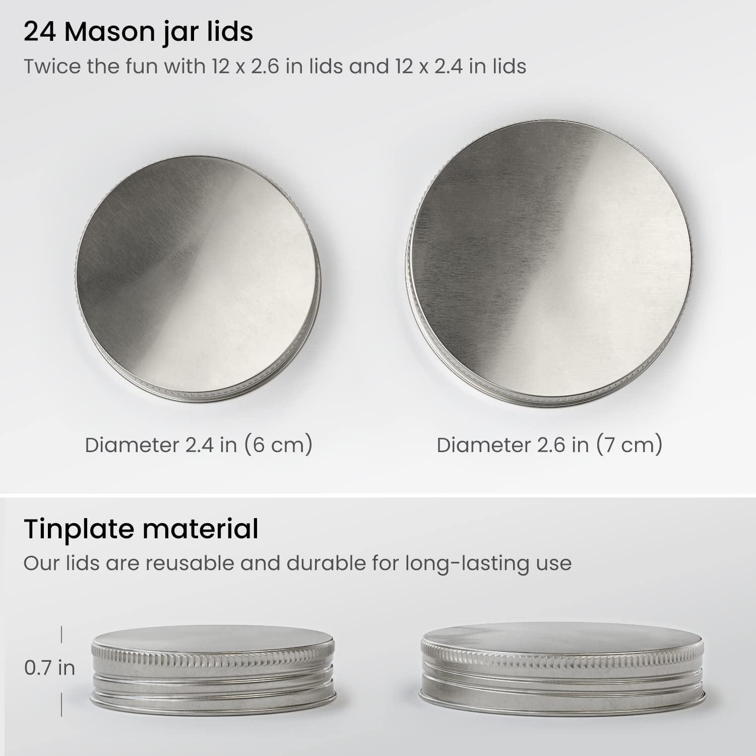 imageARTEZA Regular Mouth Mason Jar Lids 24Pack 24 Inches and 25 Inches Reusable Canning Lids for DIY and Home Decor