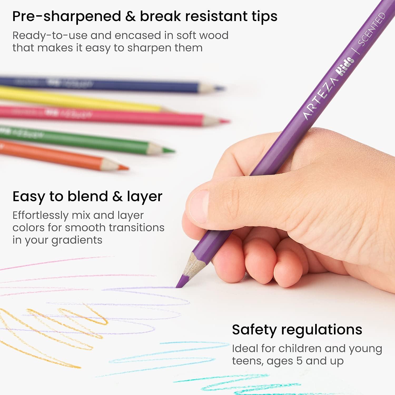 imageARTEZA Scented Colored Pencils for Kids 24 Triangle PreSharpened NonToxic Smelly Pencils for School Drawing Arts ampamp CraftsScented