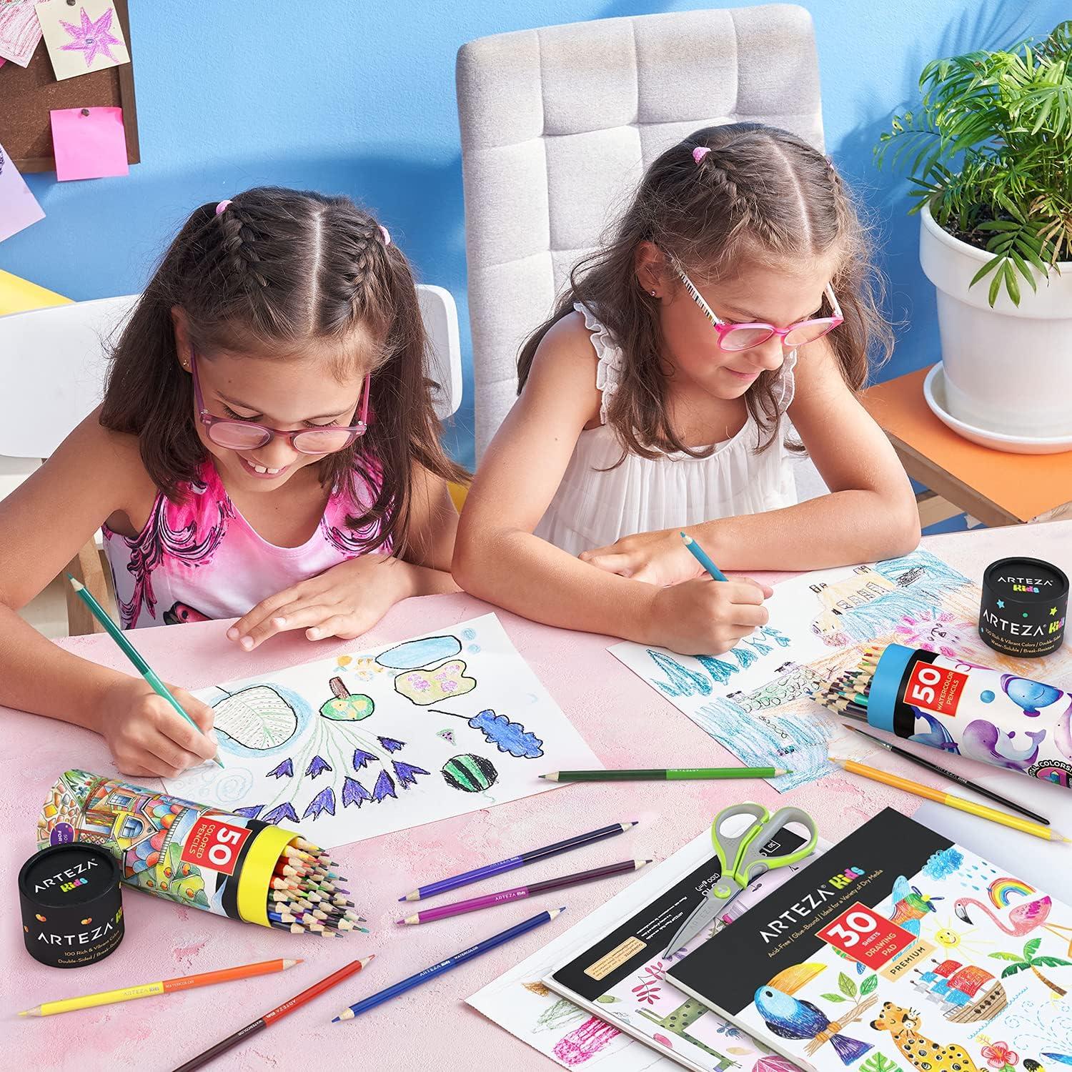 imageARTEZA Scented Colored Pencils for Kids 24 Triangle PreSharpened NonToxic Smelly Pencils for School Drawing Arts ampamp CraftsWatercolor DoubleSided