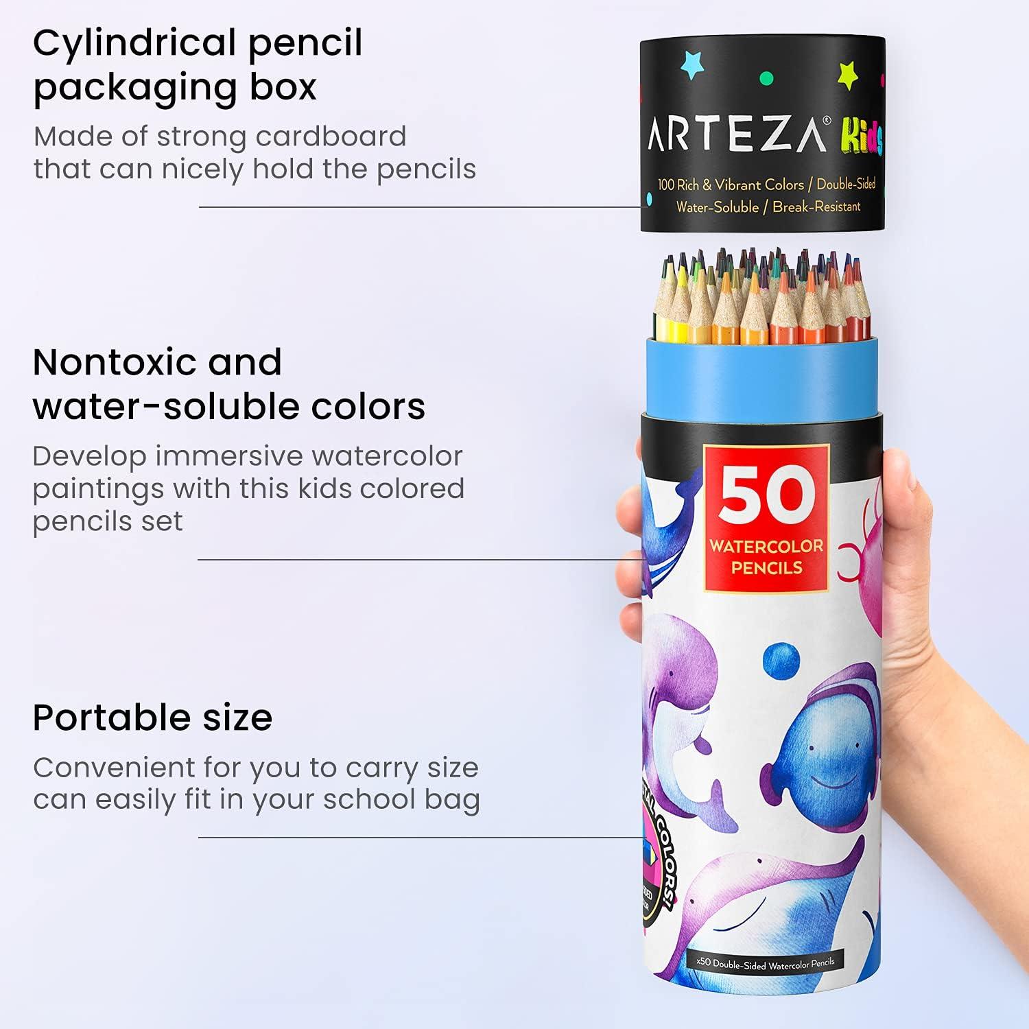 imageARTEZA Scented Colored Pencils for Kids 24 Triangle PreSharpened NonToxic Smelly Pencils for School Drawing Arts ampamp CraftsWatercolor DoubleSided
