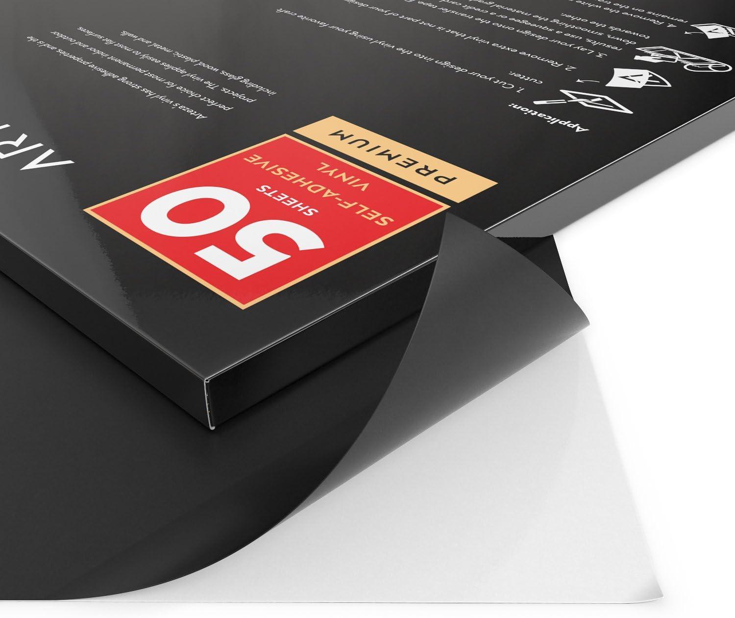 imageARTEZA Self Adhesive Vinyl Sheets 12 x 12 Inches Pack of 50 Matte Black Waterproof and Easy to Weed and Cut SAV for DIY Projects