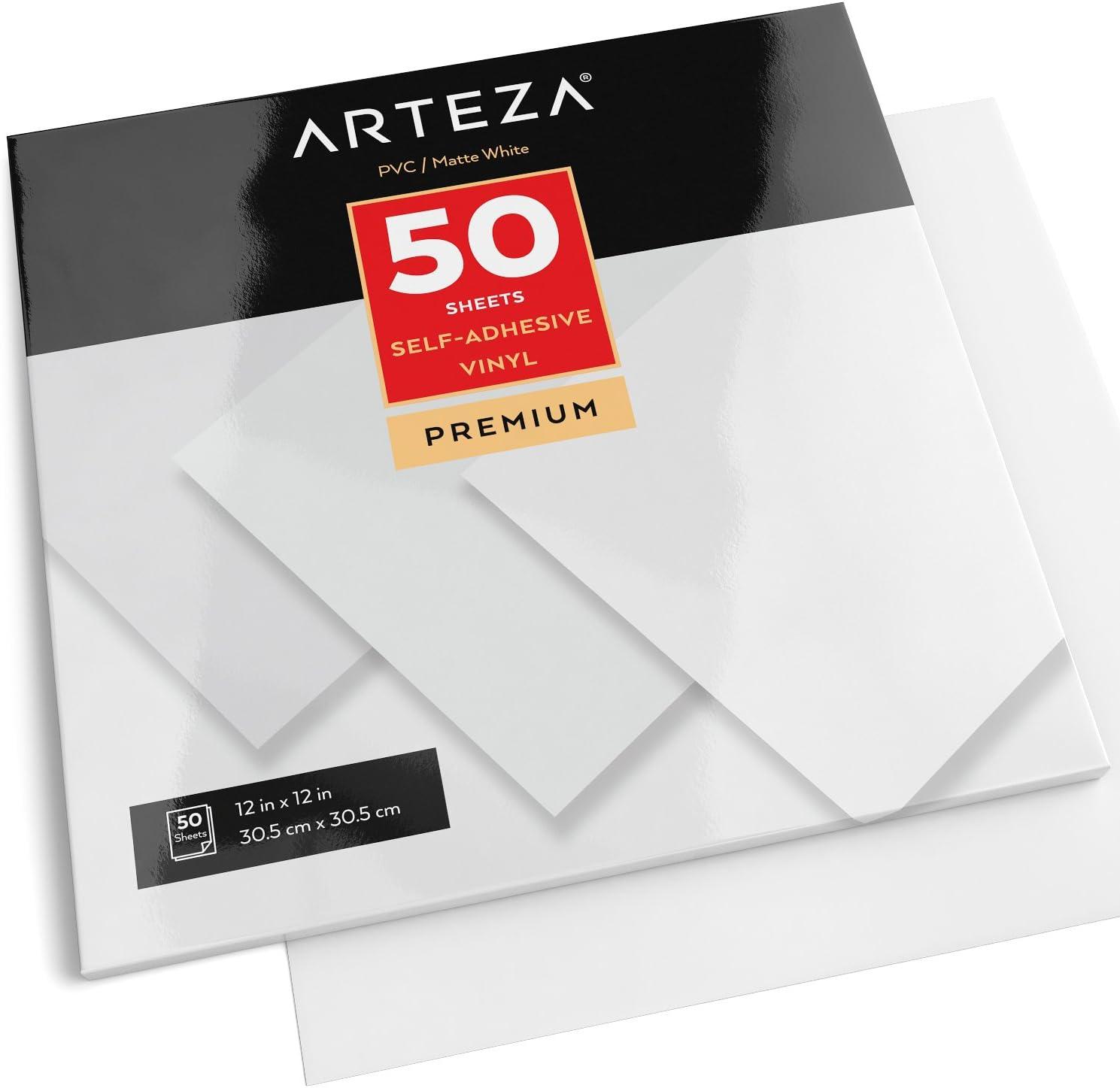 imageARTEZA Self Adhesive Vinyl Sheets 12 x 12 Inches Pack of 50 Matte White Waterproof and Easy to Weed and Cut SAV for DIY Projects