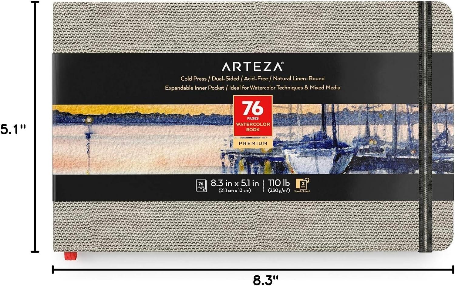 imageARTEZA Watercolor Book Pack of 3 76 Pages Each 51x83 Inch Watercolor Notebook 110lb230gsm Cold Pressed Water Pad51x83 1 Pack