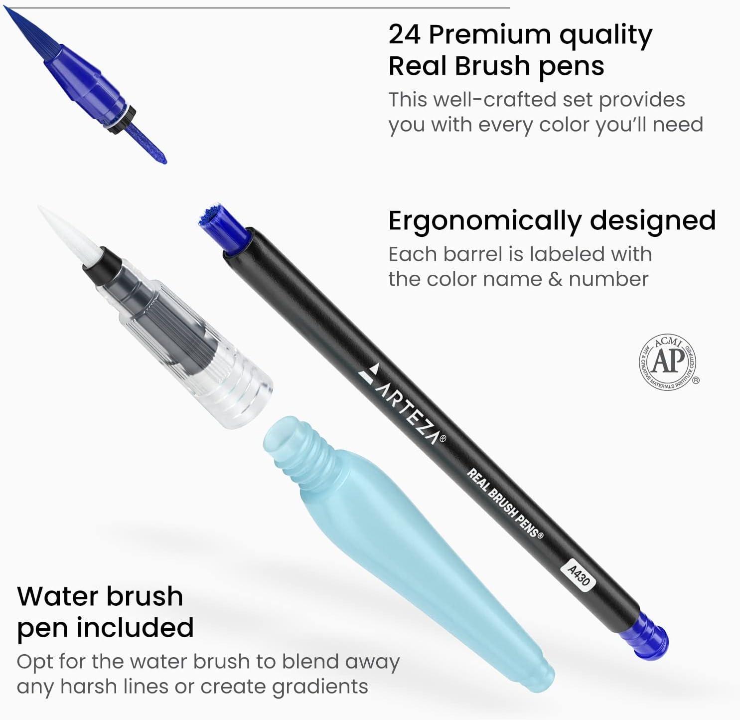 imageARTEZA Watercolor Paint Pens 24 Watercolor Brush Pens with Flexible Nylon Brush Tips Paint Markers for Artists and BeginnersAssorted Tones