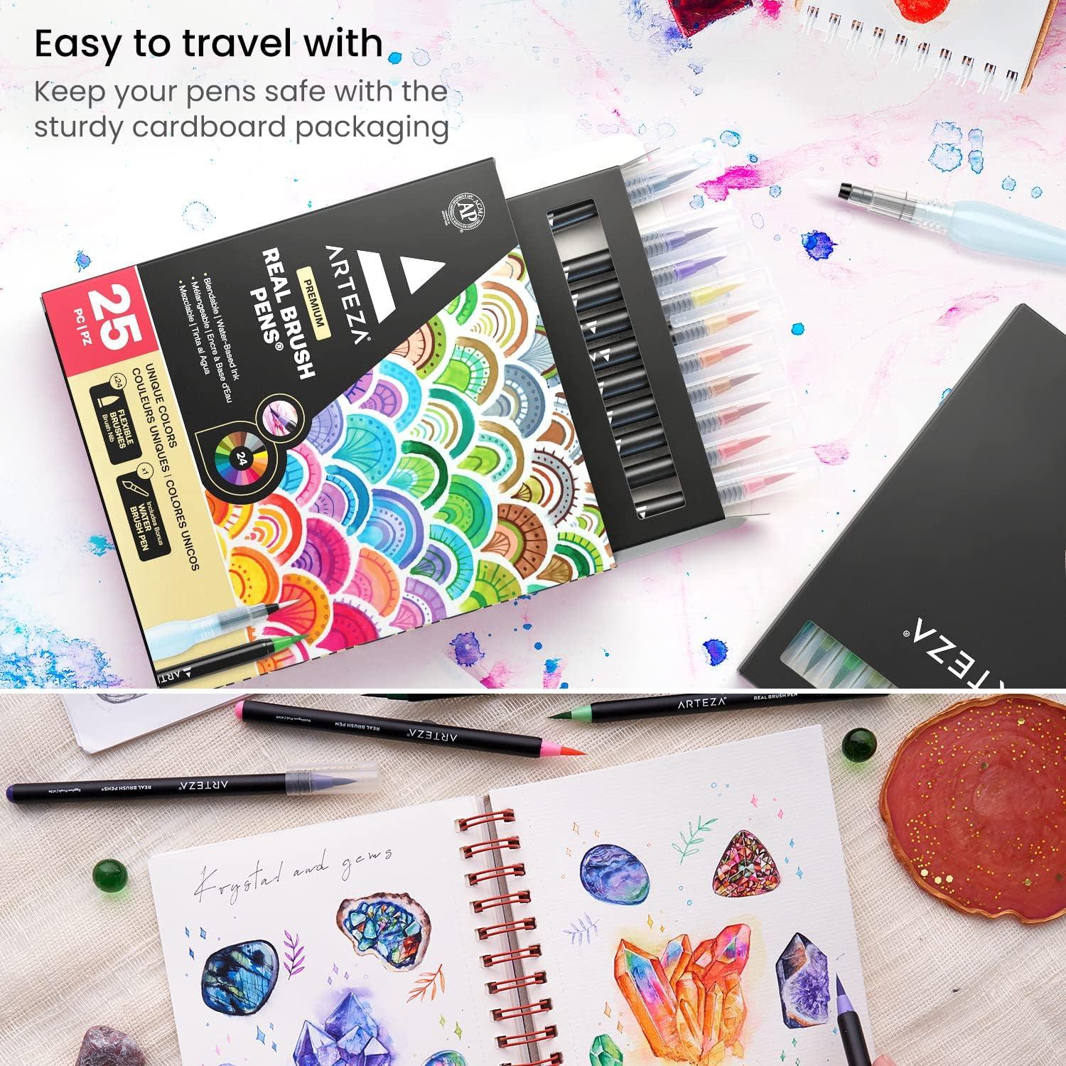 ARTEZA Metallic Markers, 16 Real Brush Pens, Blendable Watercolor Pens ...