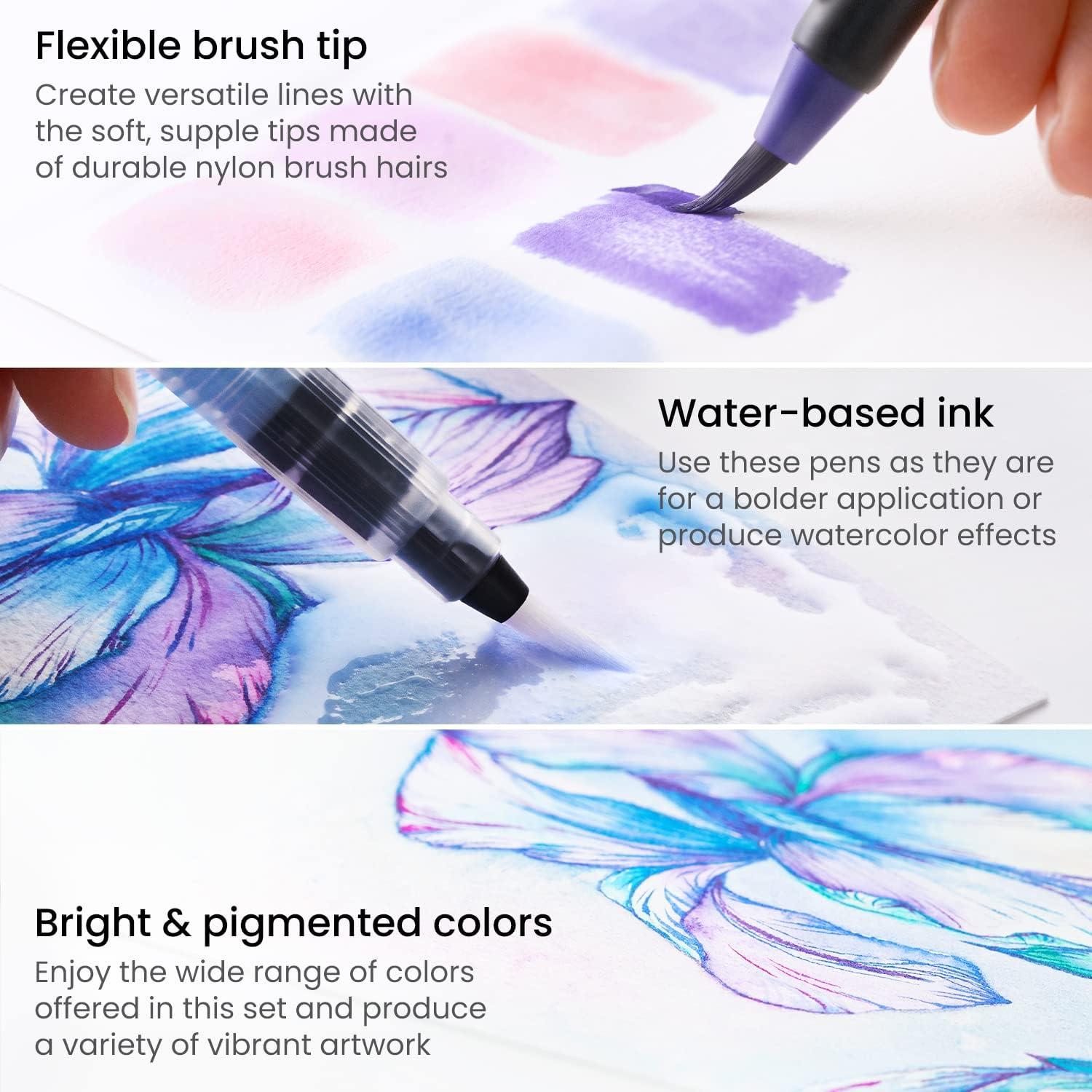 imageARTEZA Watercolor Paint Pens 24 Watercolor Brush Pens with Flexible Nylon Brush Tips Paint Markers for Artists and BeginnersAssorted Tones