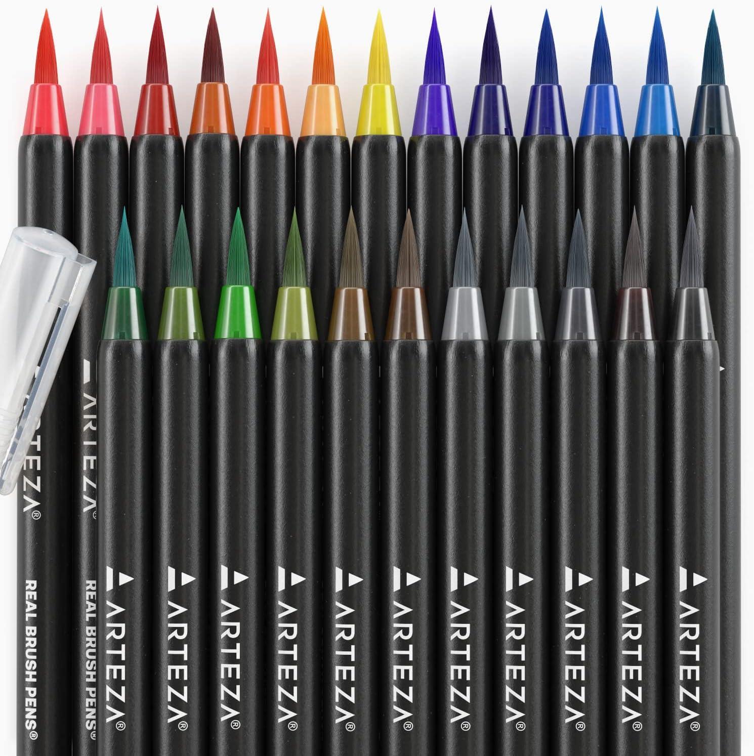 imageARTEZA Watercolor Paint Pens 24 Watercolor Brush Pens with Flexible Nylon Brush Tips Paint Markers for Artists and BeginnersAssorted Tones
