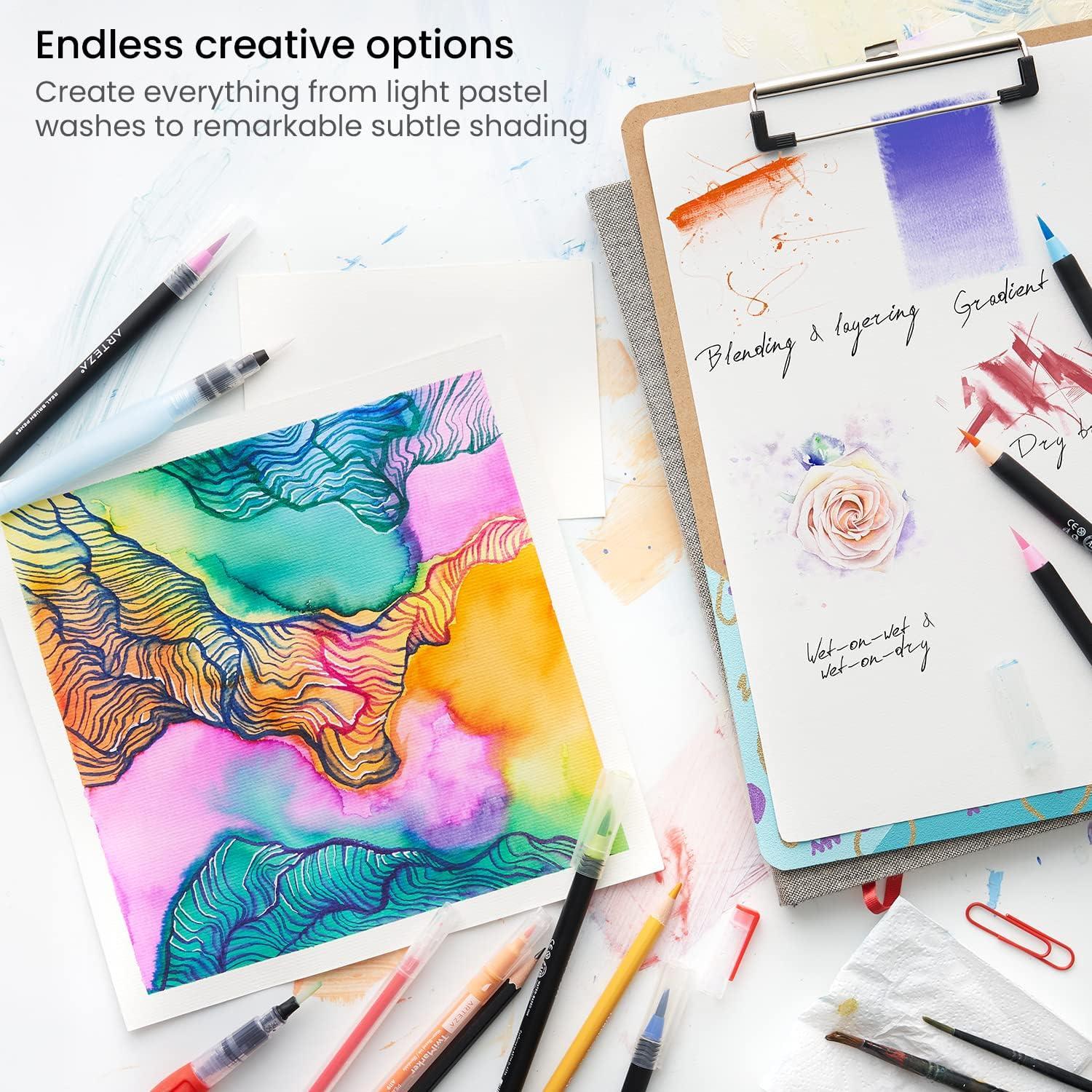 imageARTEZA Watercolor Paint Pens 24 Watercolor Brush Pens with Flexible Nylon Brush Tips Paint Markers for Artists and BeginnersAssorted Tones
