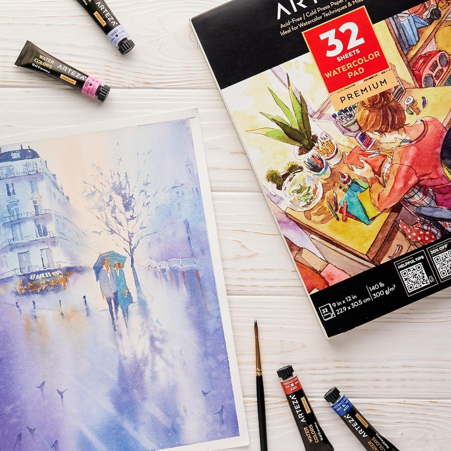 imageARTEZA Watercolor Paper Pack of 2 32 Sheets Each 9x12 Inch Watercolor Sketchbook 140lb300gsm Cold Press Acid Free Art Paper32 Sheets 9x12 Inch