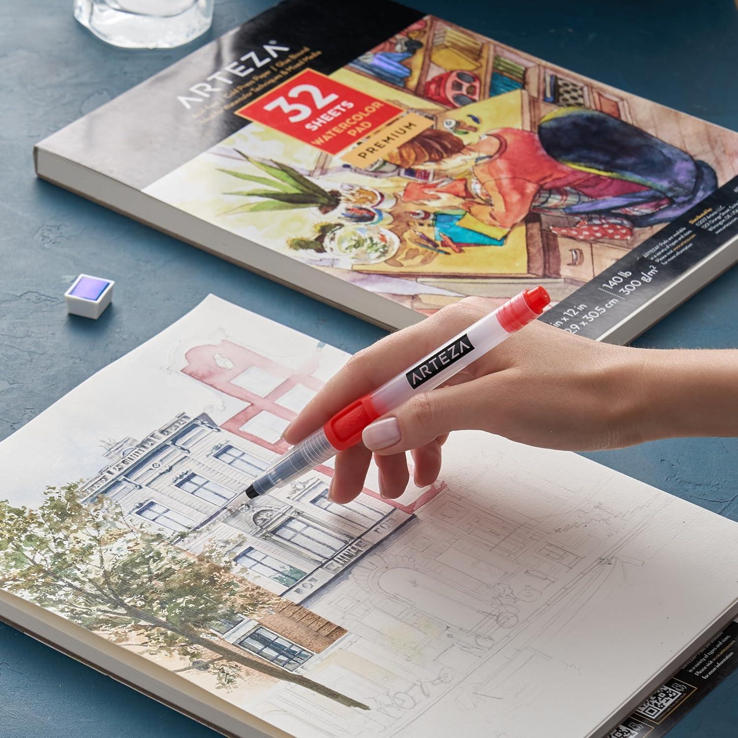 imageARTEZA Watercolor Paper Pack of 2 32 Sheets Each 9x12 Inch Watercolor Sketchbook 140lb300gsm Cold Press Acid Free Art Paper64 Sheets 9x12 Inch