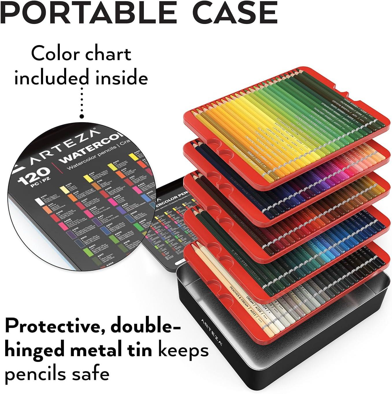imageARTEZA Watercolor Pencils Set of 72 WaterSoluble Colored Pencils for Blending Layering Painting Lightfast Pigments with Soft Cores in Tin Case Art Supplies for Adults Artists Holiday Gift Set120