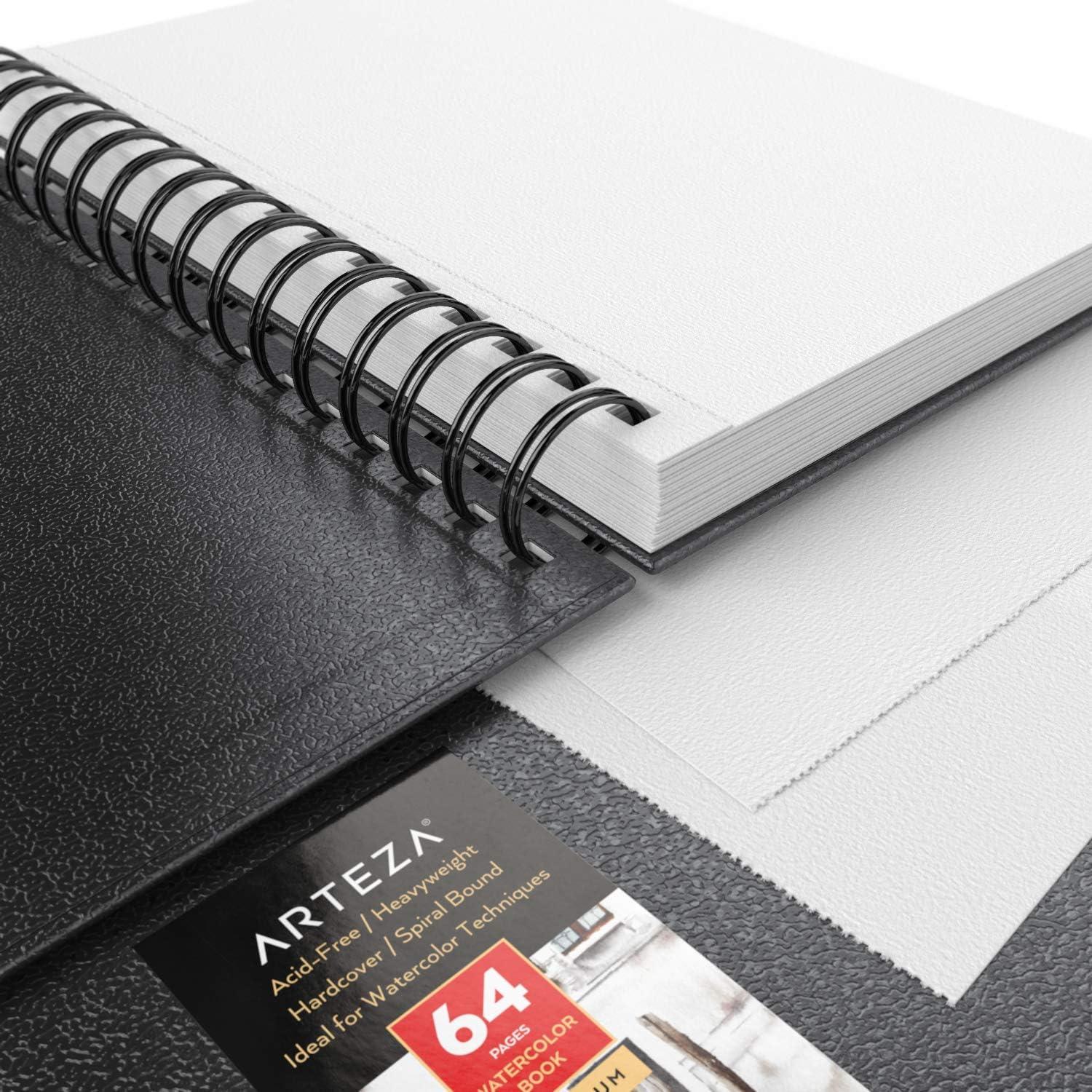 imageARTEZA Watercolor Sketchbook 2Pack 64 Pages Each 9 x 12 Inches Brown Hardcover 140Pound SpiralBound PaperBlack