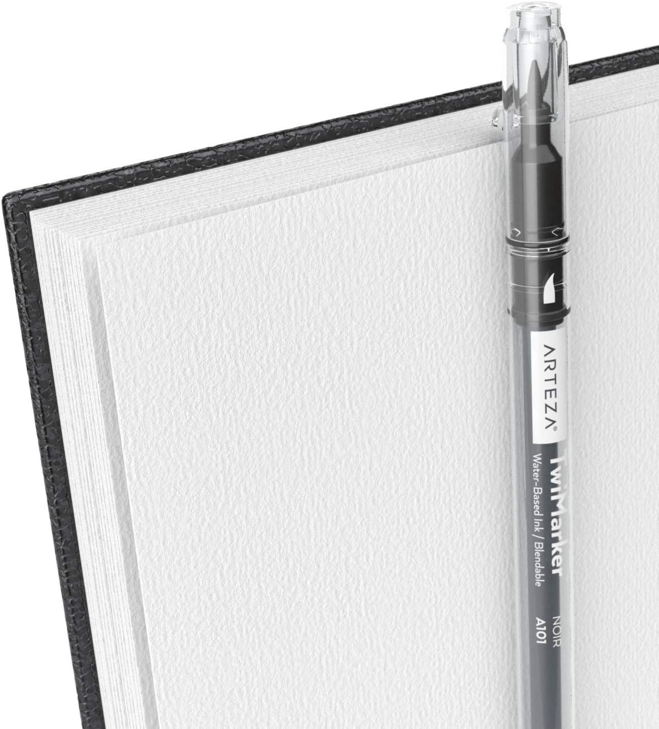 imageARTEZA Watercolor Sketchbook 2Pack 64 Pages Each 9 x 12 Inches Brown Hardcover 140Pound SpiralBound PaperBlack