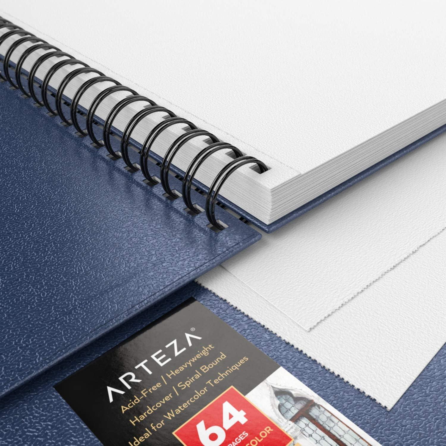imageARTEZA Watercolor Sketchbook 2Pack 64 Pages Each 9 x 12 Inches Brown Hardcover 140Pound SpiralBound PaperBlue