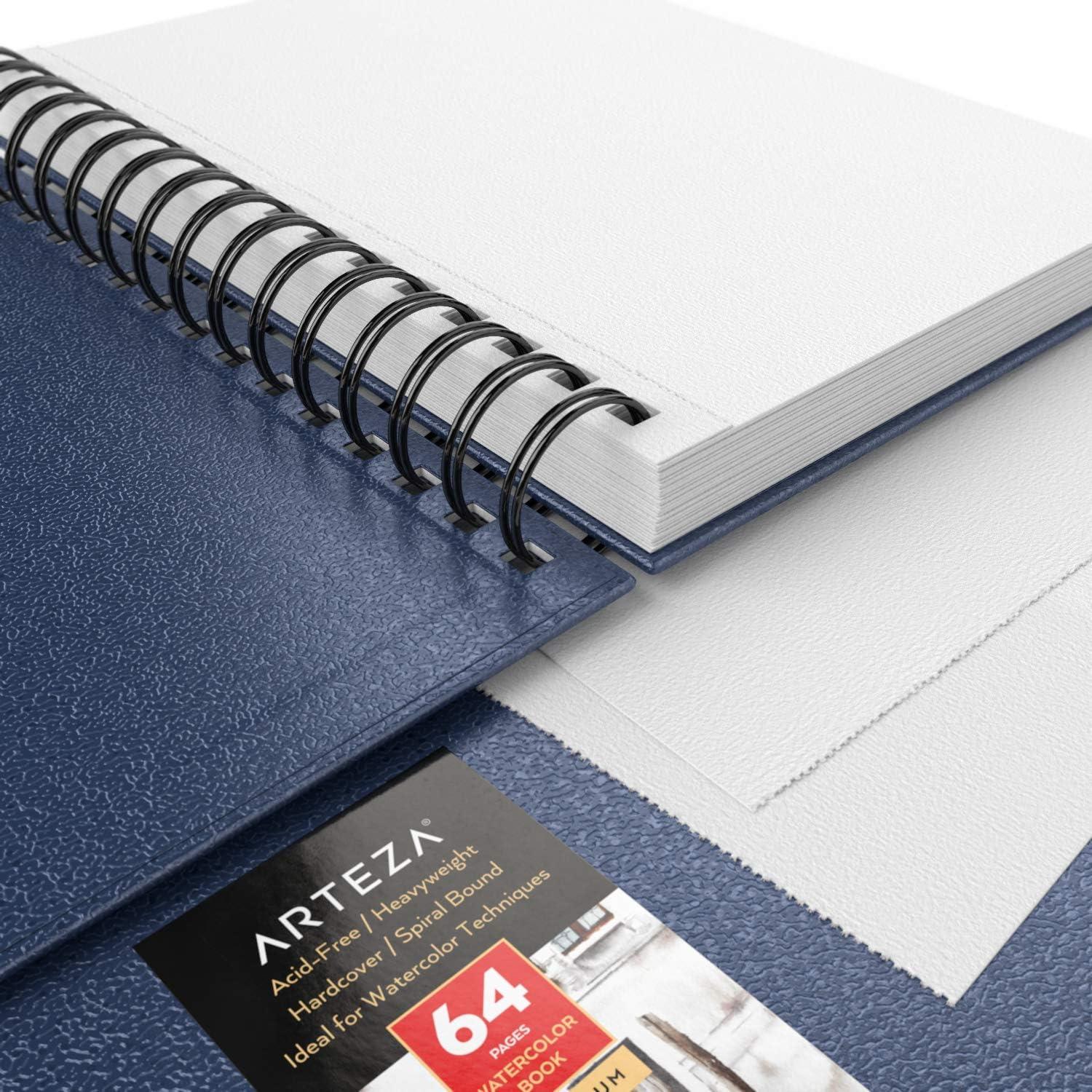 imageARTEZA Watercolor Sketchbook 2Pack 64 Pages Each 9 x 12 Inches Brown Hardcover 140Pound SpiralBound PaperBlue