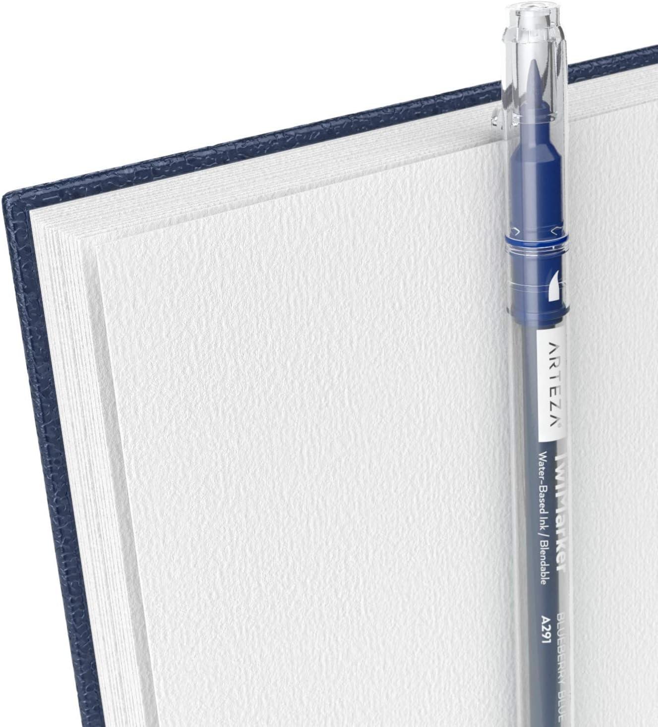 imageARTEZA Watercolor Sketchbook 2Pack 64 Pages Each 9 x 12 Inches Brown Hardcover 140Pound SpiralBound PaperBlue
