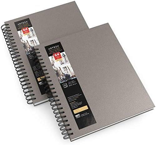 imageARTEZA Watercolor Sketchbook 2Pack 64 Pages Each 9 x 12 Inches Brown Hardcover 140Pound SpiralBound PaperGray