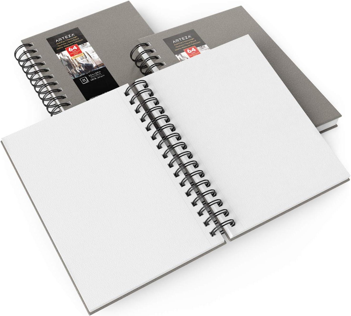 imageARTEZA Watercolor Sketchbook 2Pack 64 Pages Each 9 x 12 Inches Brown Hardcover 140Pound SpiralBound PaperGray