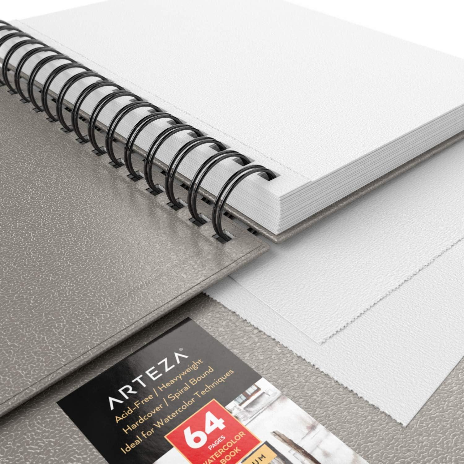 imageARTEZA Watercolor Sketchbook 2Pack 64 Pages Each 9 x 12 Inches Brown Hardcover 140Pound SpiralBound PaperGray