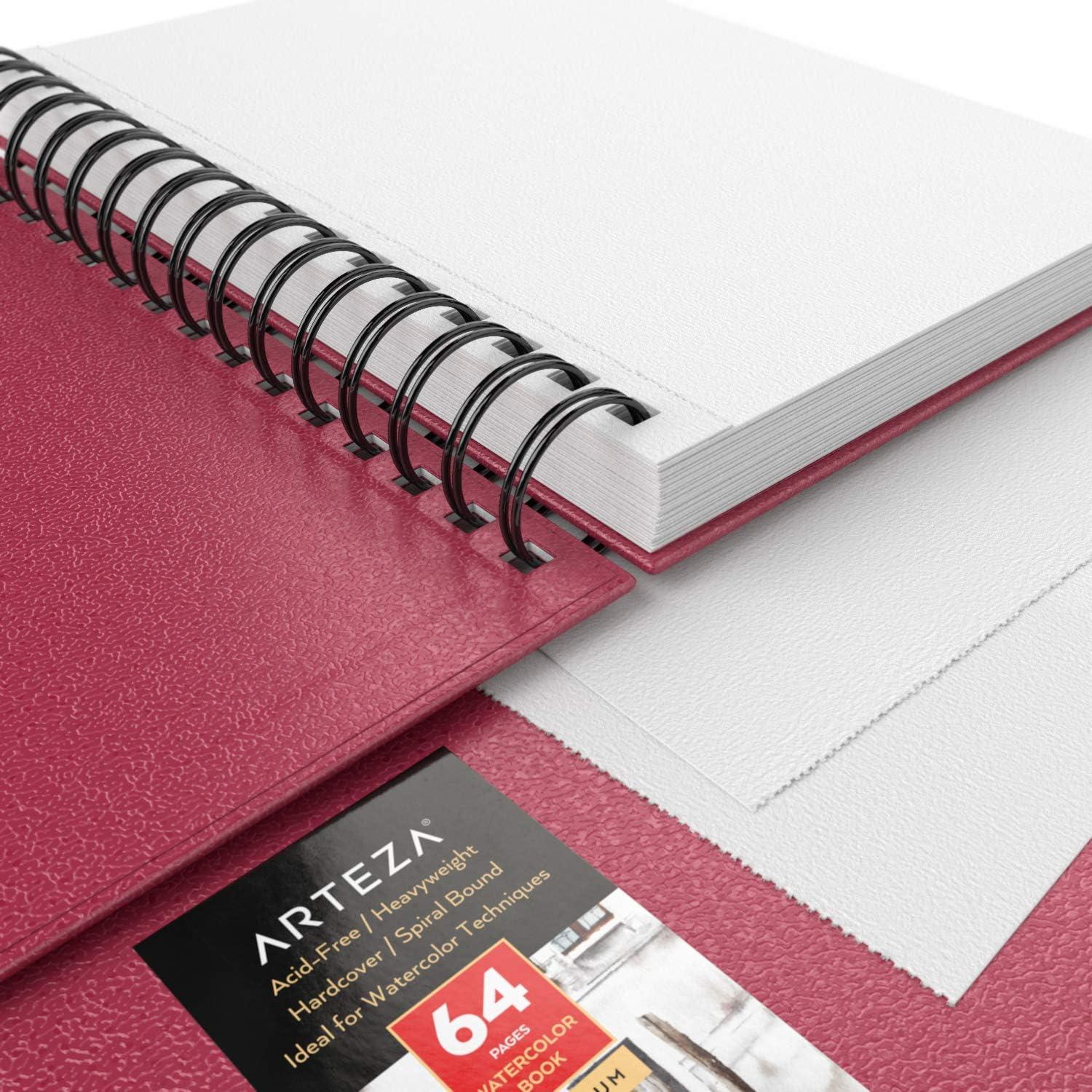 imageARTEZA Watercolor Sketchbook 2Pack 64 Pages Each 9 x 12 Inches Brown Hardcover 140Pound SpiralBound PaperPink