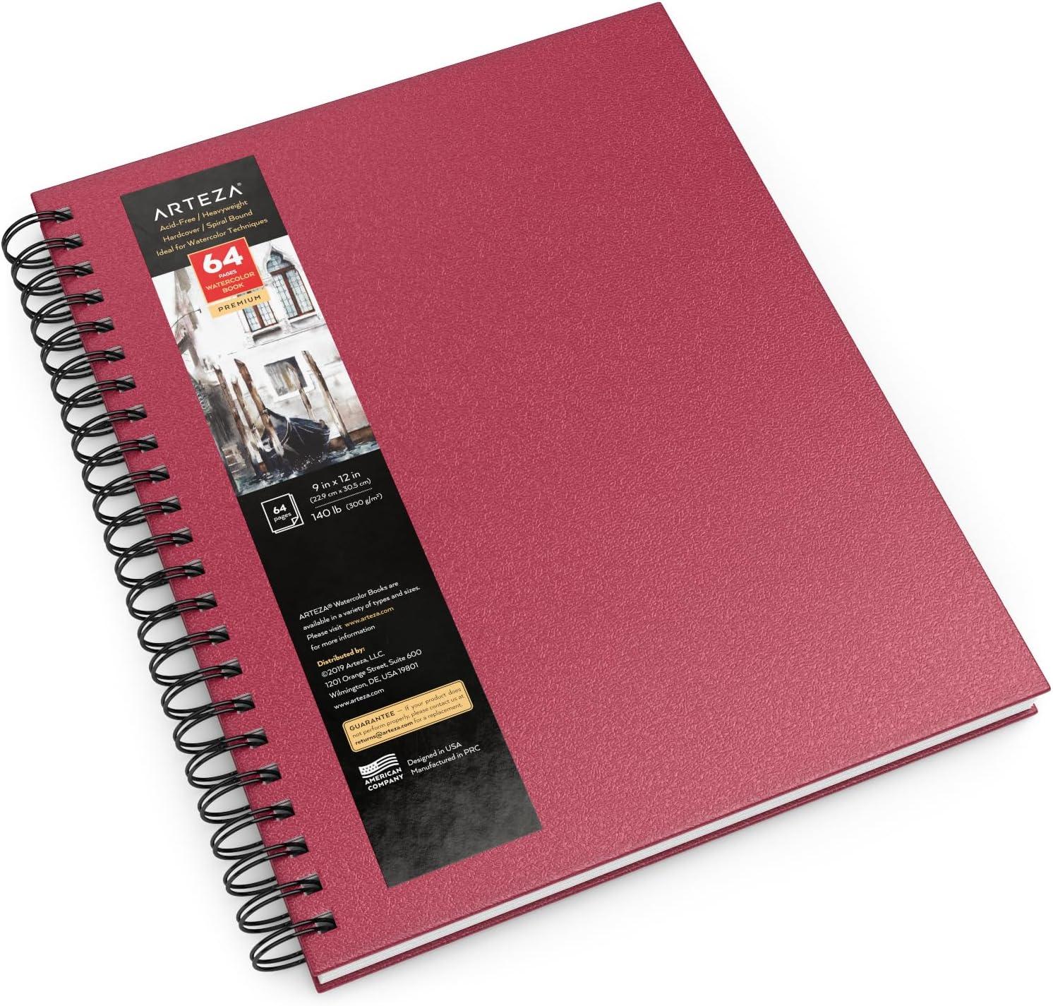 imageARTEZA Watercolor Sketchbook 2Pack 64 Pages Each 9 x 12 Inches Brown Hardcover 140Pound SpiralBound PaperPink