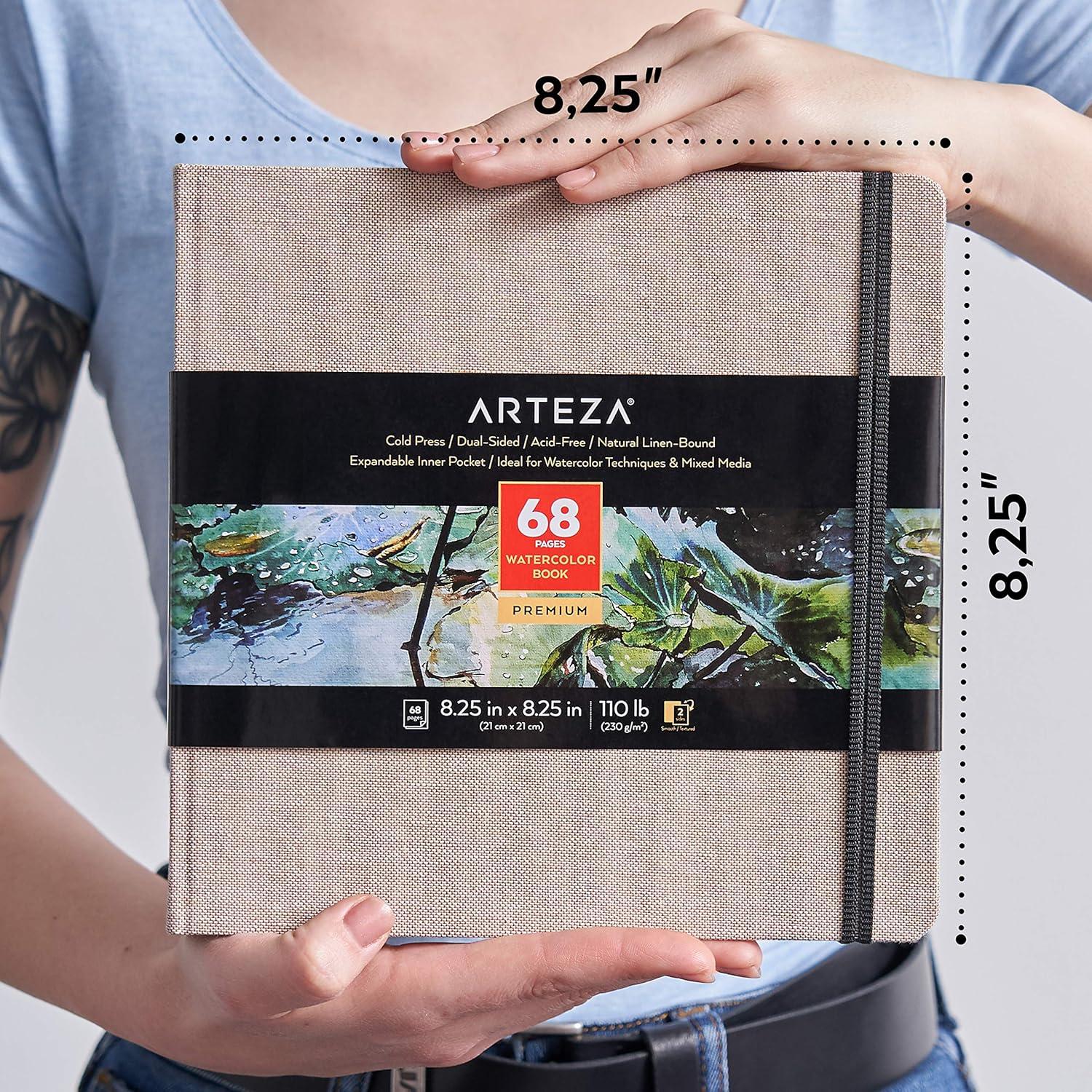 imageARTEZA Watercolor Sketchbook 2Pack 68 Pages Each 825 x 825 Inches Beige Hardcover 110Pound PaperBeige
