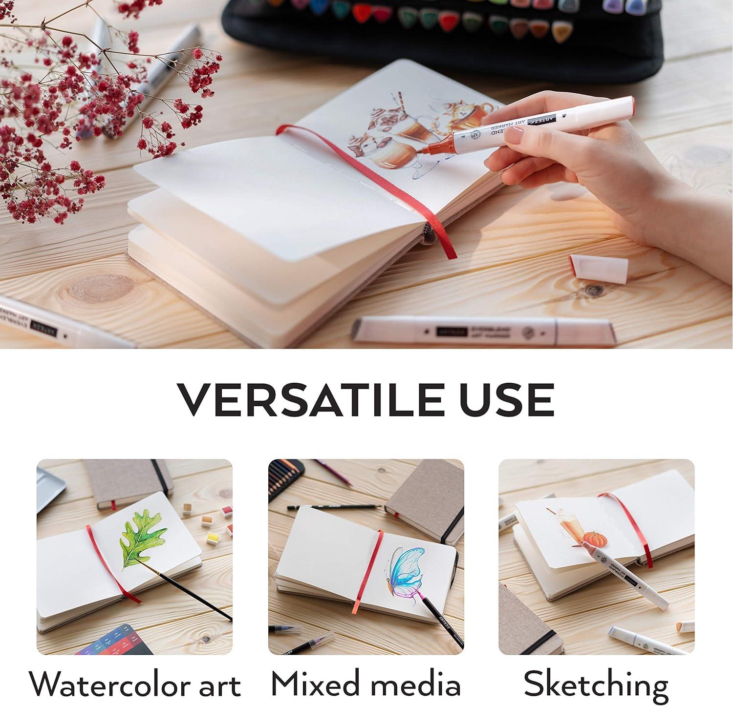 imageARTEZA Watercolor Sketchbook 2Pack 68 Pages Each 825 x 825 Inches Beige Hardcover 110Pound PaperBeige