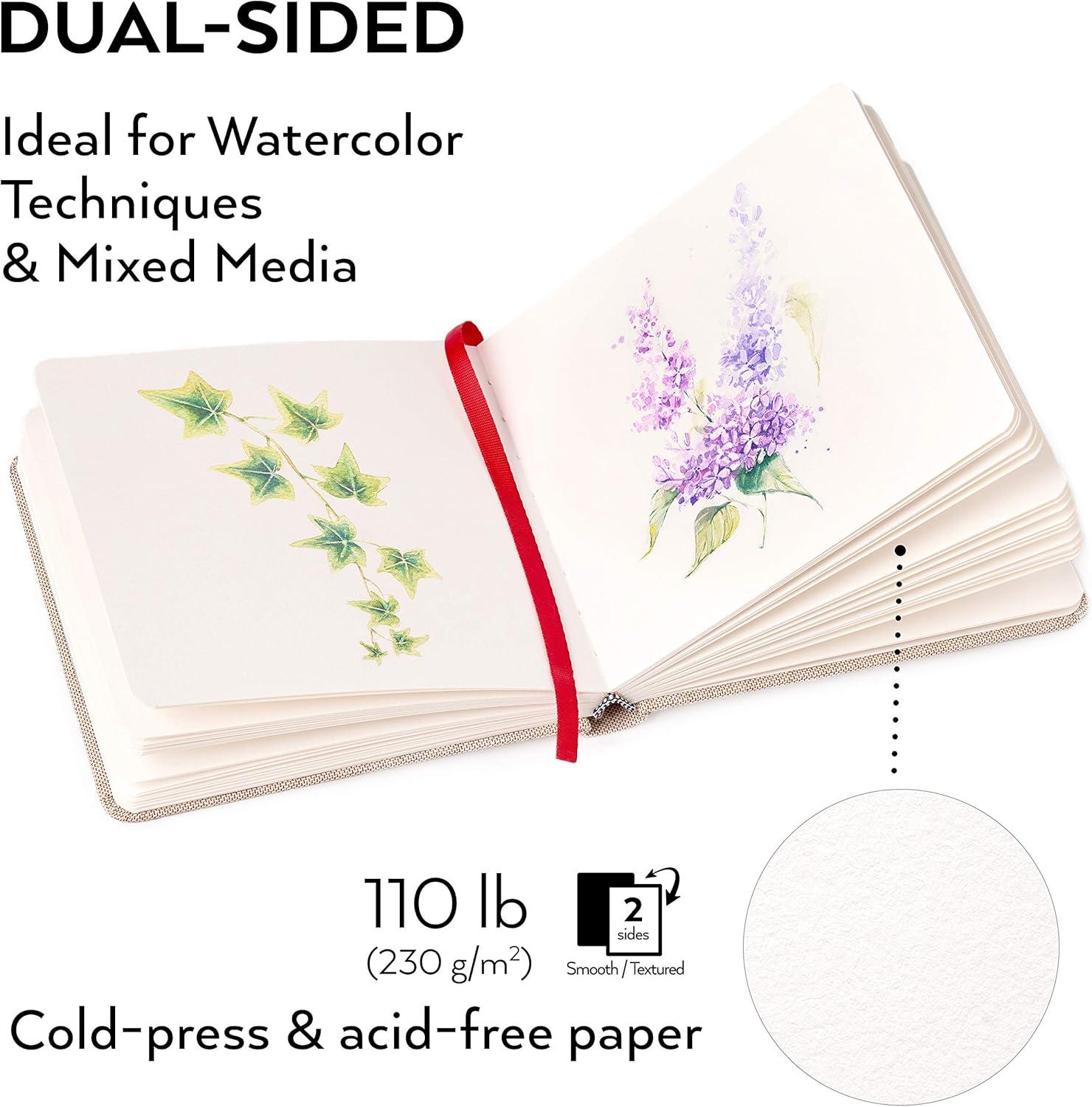 imageARTEZA Watercolor Sketchbook 2Pack 68 Pages Each 825 x 825 Inches Beige Hardcover 110Pound PaperBeige