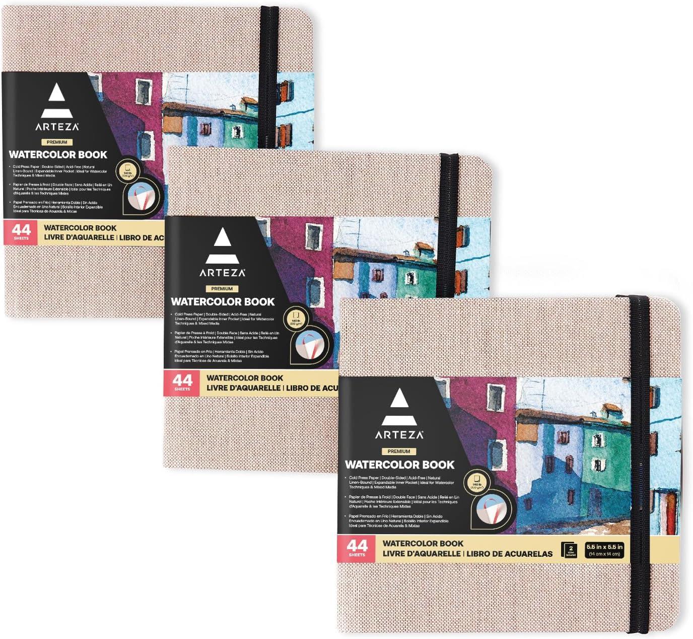 imageARTEZA Watercolor Sketchbook 2Pack 68 Pages Each 825 x 825 Inches Beige Hardcover 110Pound PaperBeige
