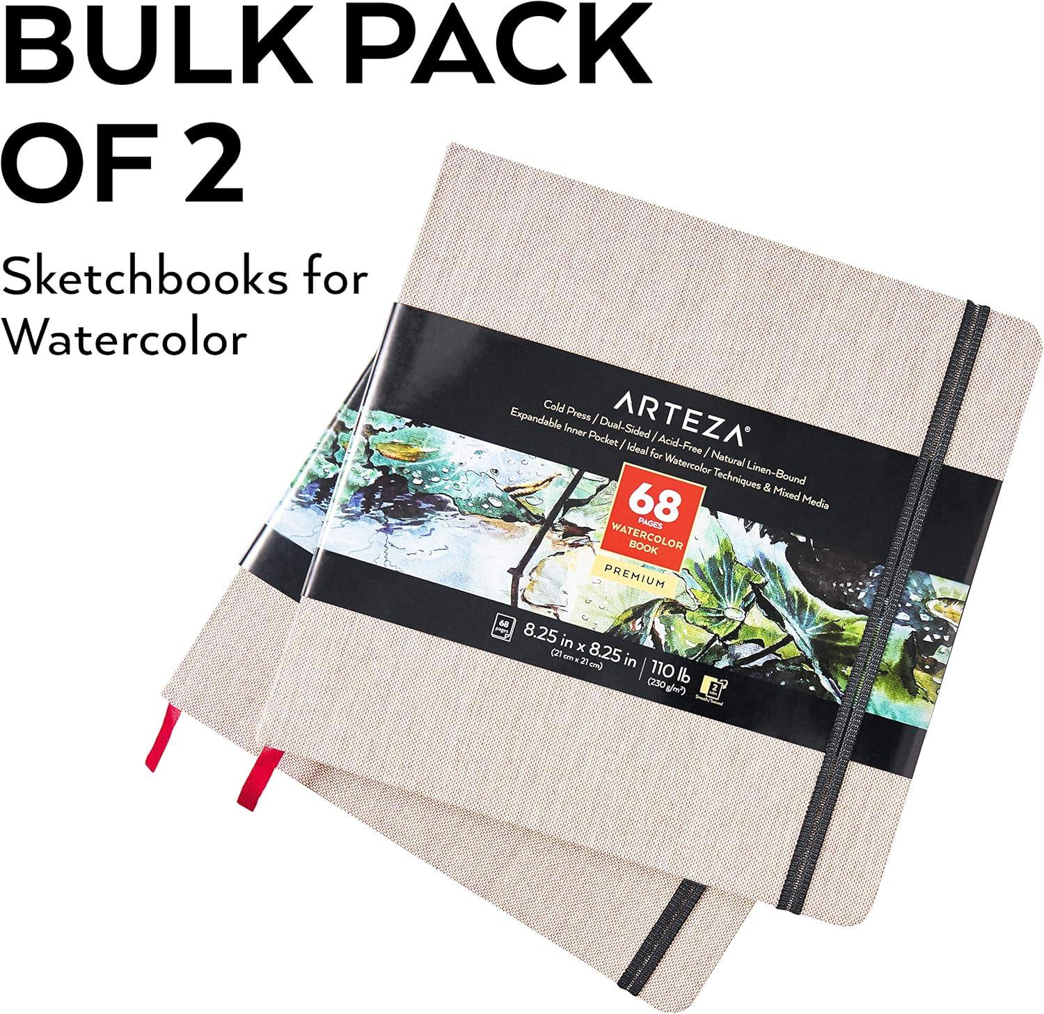 imageARTEZA Watercolor Sketchbook 2Pack 68 Pages Each 825 x 825 Inches Beige Hardcover 110Pound PaperBeige