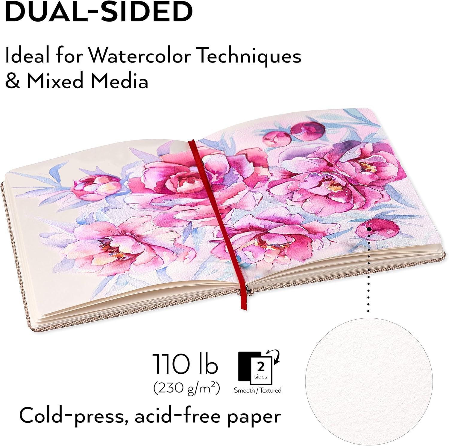 imageARTEZA Watercolor Sketchbook 2Pack 68 Pages Each 825 x 825 Inches Beige Hardcover 110Pound PaperBeige