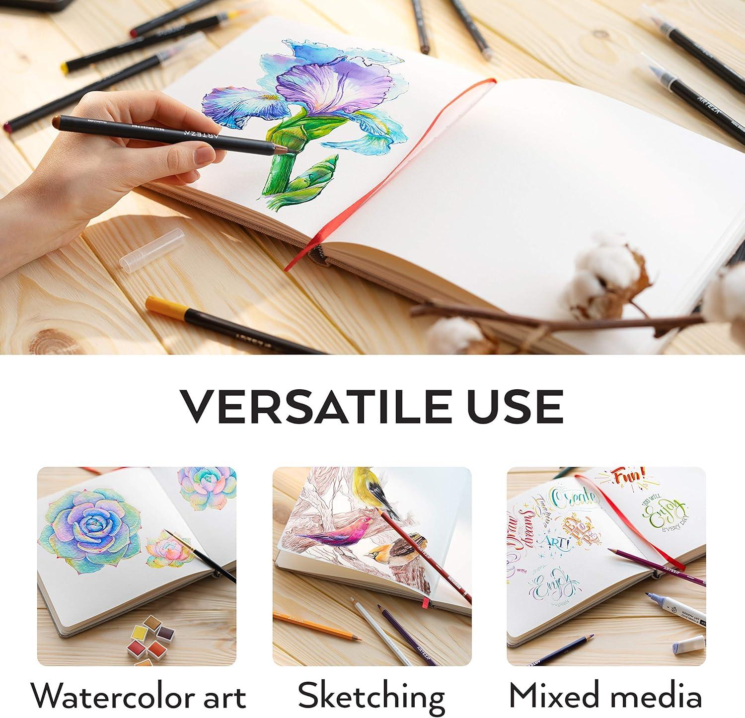 imageARTEZA Watercolor Sketchbook 2Pack 68 Pages Each 825 x 825 Inches Beige Hardcover 110Pound PaperBeige