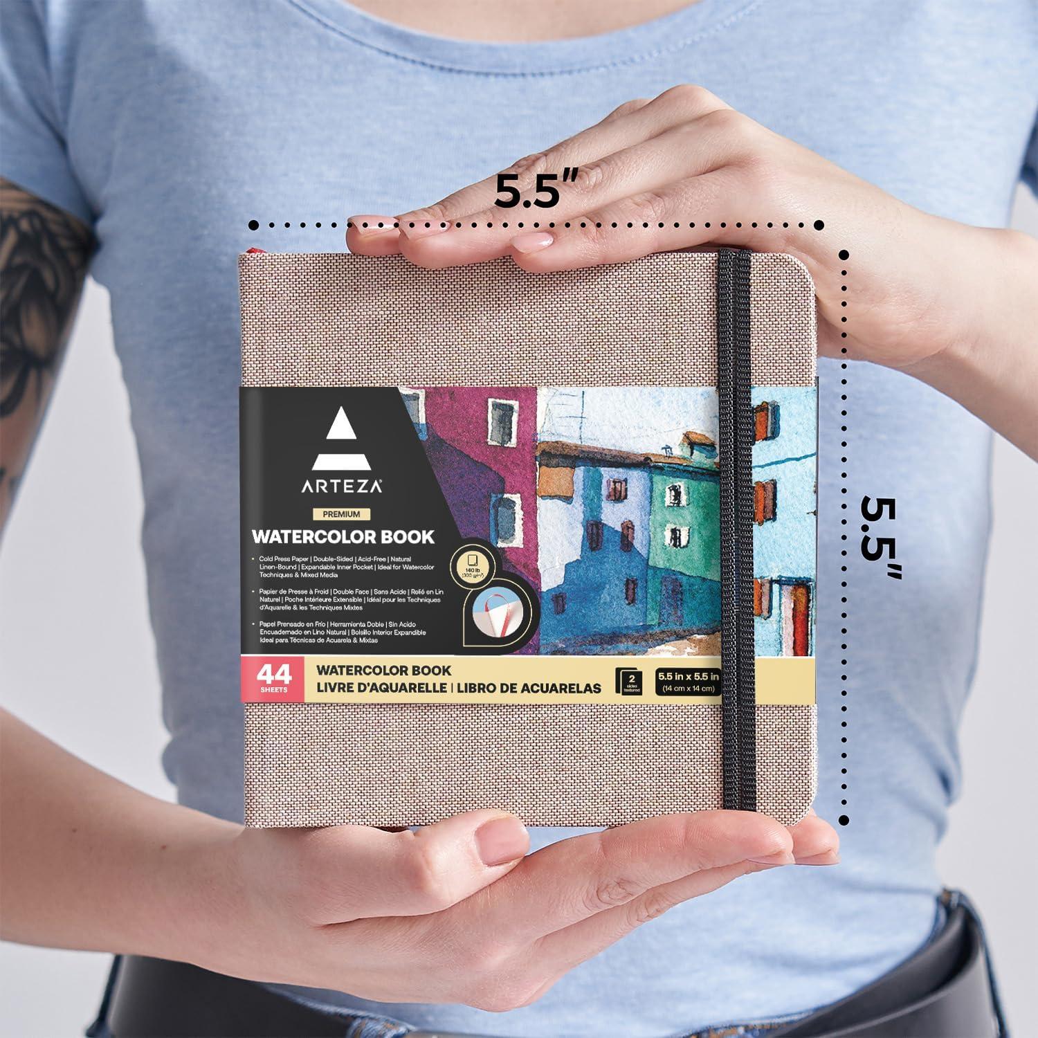 imageARTEZA Watercolor Sketchbook 2Pack 68 Pages Each 825 x 825 Inches Beige Hardcover 110Pound PaperBeige