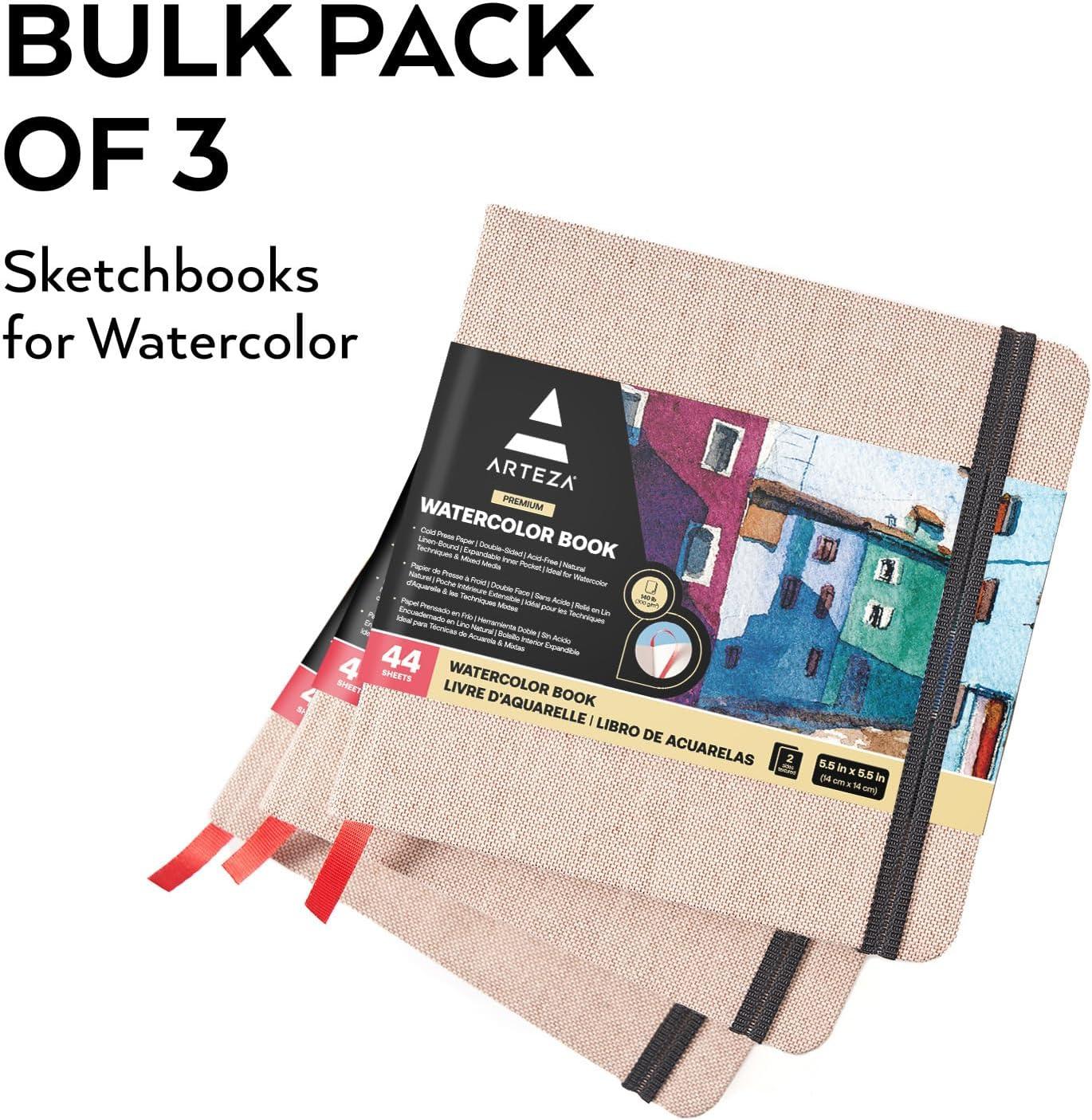 imageARTEZA Watercolor Sketchbook 2Pack 68 Pages Each 825 x 825 Inches Beige Hardcover 110Pound PaperBeige