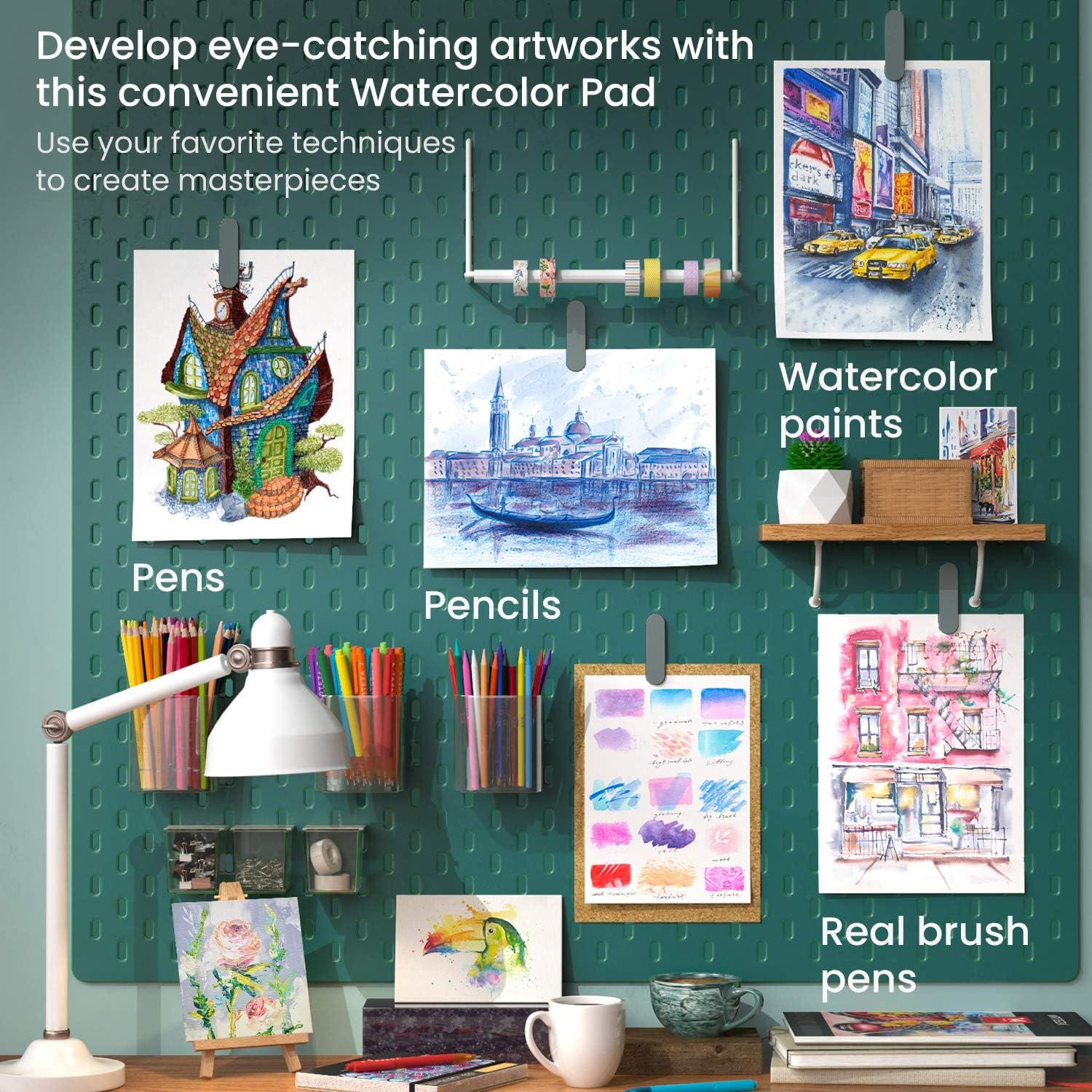 imageARTEZA Watercolor Sketchbook 2Pack 68 Pages Each 825 x 825 Inches Beige Hardcover 110Pound PaperWhite