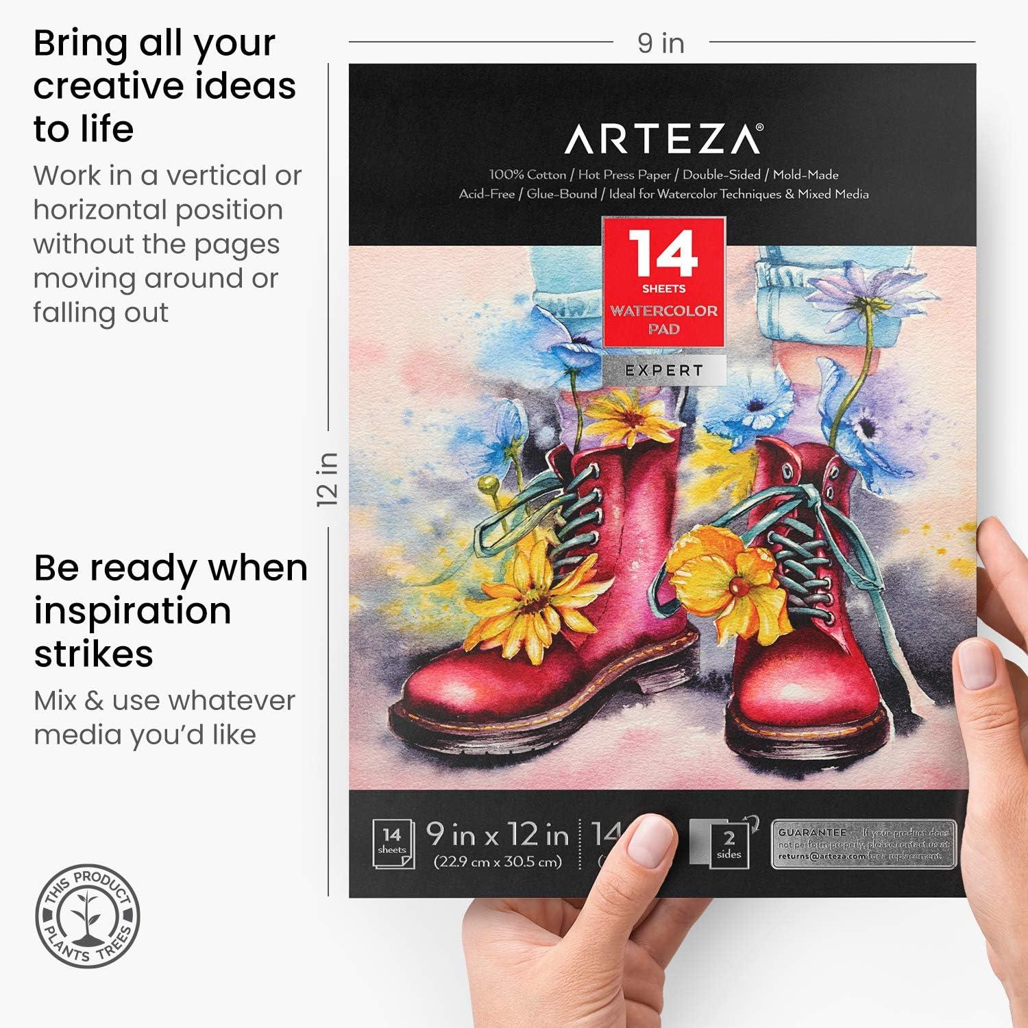 imageARTEZA Watercolor Sketchbook 2Pack 68 Pages Each 825 x 825 Inches Beige Hardcover 110Pound PaperWhite