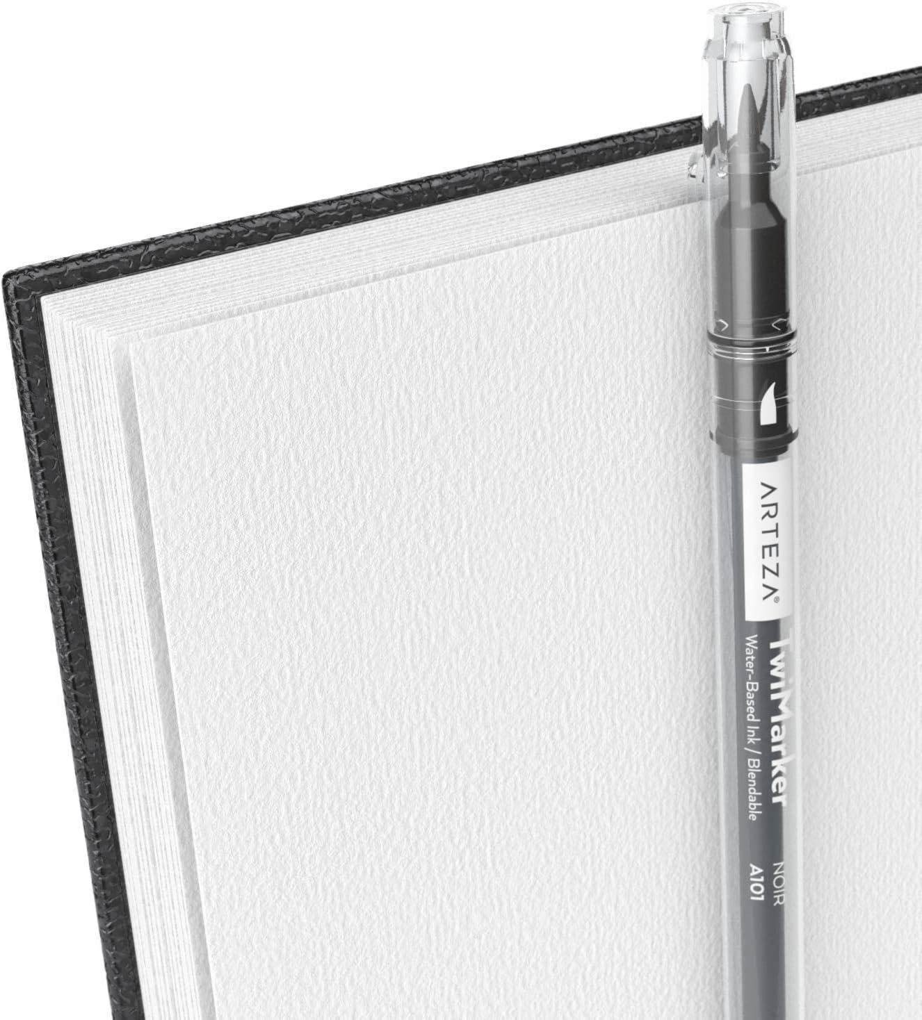imageARTEZA Watercolor Sketchbook 2Pack 9x12 Inches 64 Pages Each SpiralBound 140 lb Cold Press Paper Gray Hardcover Journal for Mixed MediaBlack
