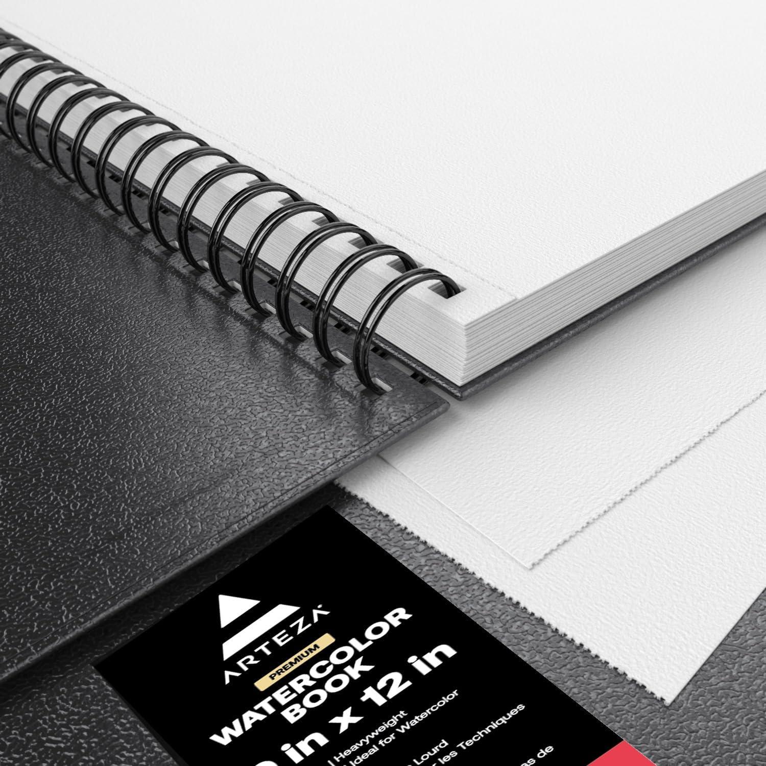 imageARTEZA Watercolor Sketchbook 2Pack 9x12 Inches 64 Pages Each SpiralBound 140 lb Cold Press Paper Gray Hardcover Journal for Mixed MediaBlack